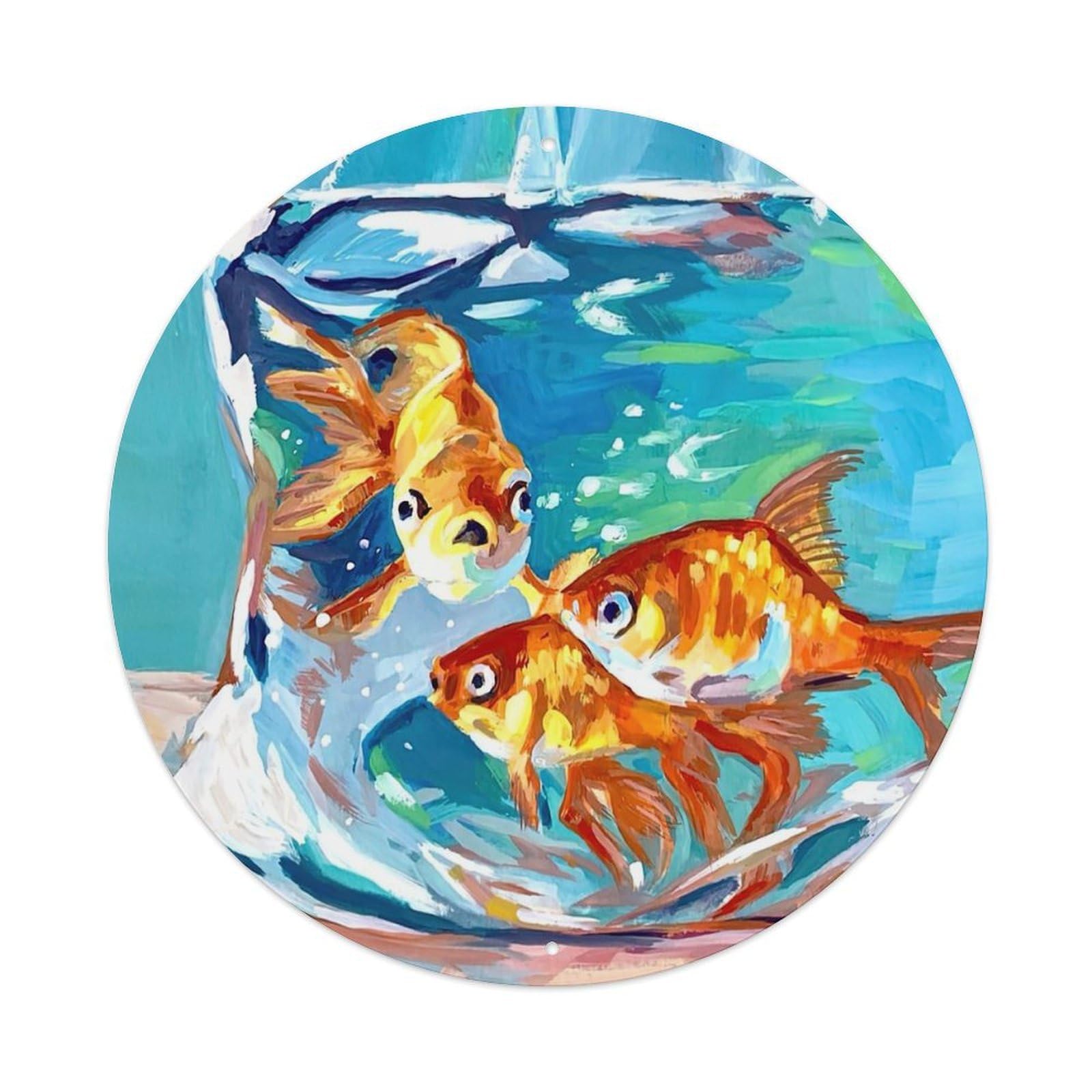 Animal Artwork Goldfish in The Bag Vintage Metal Tin Sign Plaque Wall Decor for Cafe, Club Bar, Office, Garden Metal Poster 8x8Inch