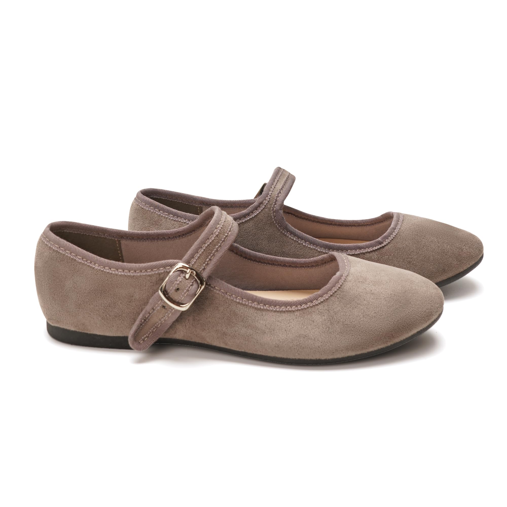 GLAMORA Damen Ballerinas Mary Jane Veloursleder Optik Flach Bequem Schuhe Rundspitze Riemchen Verstellbar Weich Flexible Sohle Slipper Elegant Komfort Freizeit Schuhe