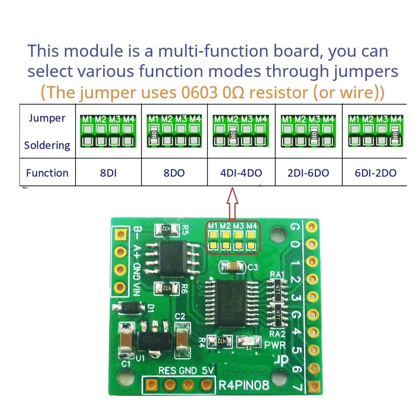 Modulo relè PLC Scheda di espansione 8CH DC 5V 12V 24V Modbus di ingresso e uscita PLC HMI IO Scheda di espansione R4PIN08 RS485 Scheda centrale pin da 2,54 mm(8DO,Only Board)