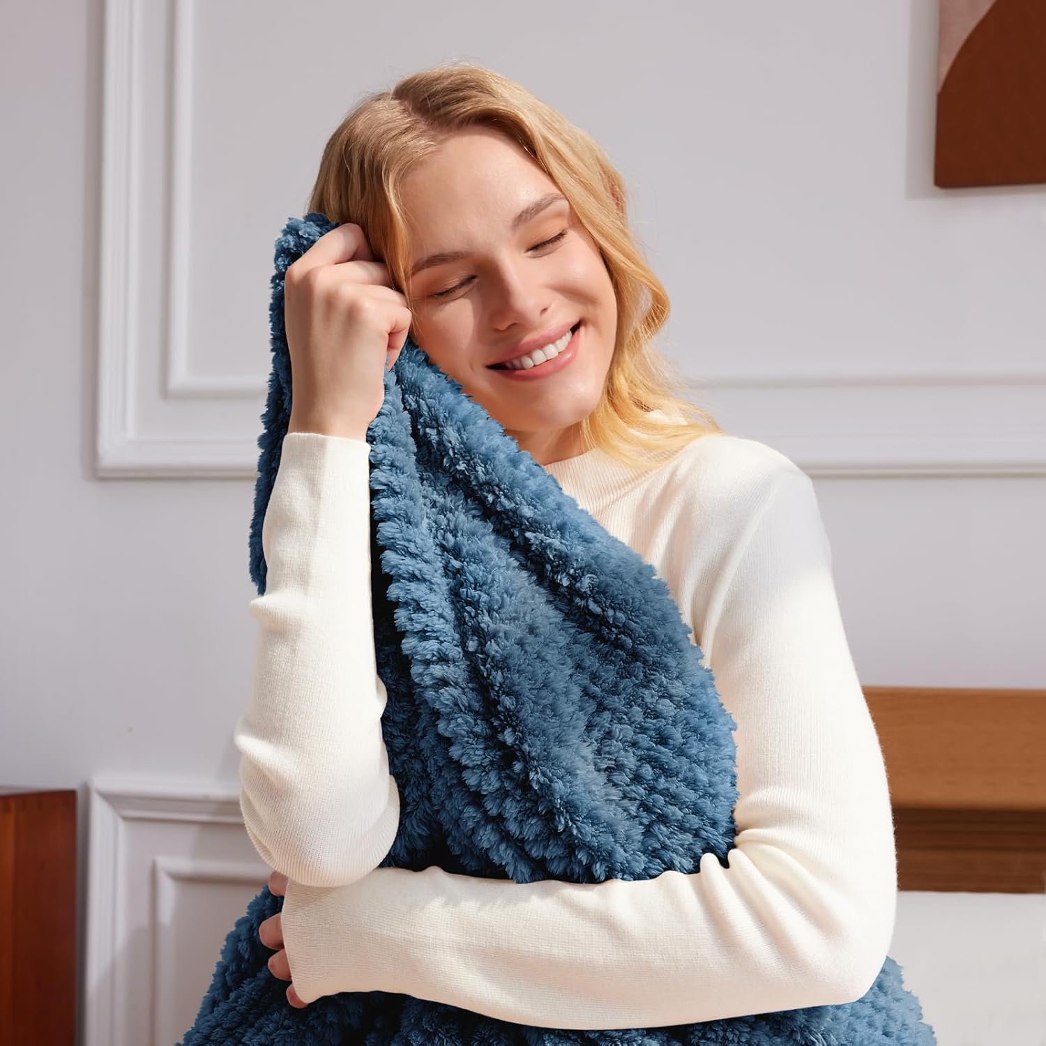 Whale Flotilla Extra Large Fuzzy Fleece Throw Blanket for Couch, 50x70 Inch Fluffy Warm Soft Jacquard Blankets for All Season, Lightweight and Cozy, Navy Blue - Image 7