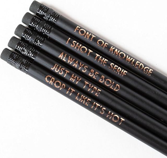 Bettie Confetti Funny Pencils For Graphic Designers, Pack of 5, Black Stationery for Professionals or Digital Experts with Cheeky Slogans | Adult Pun HB Pencils, For New Job Gifts or Leaving Presents
