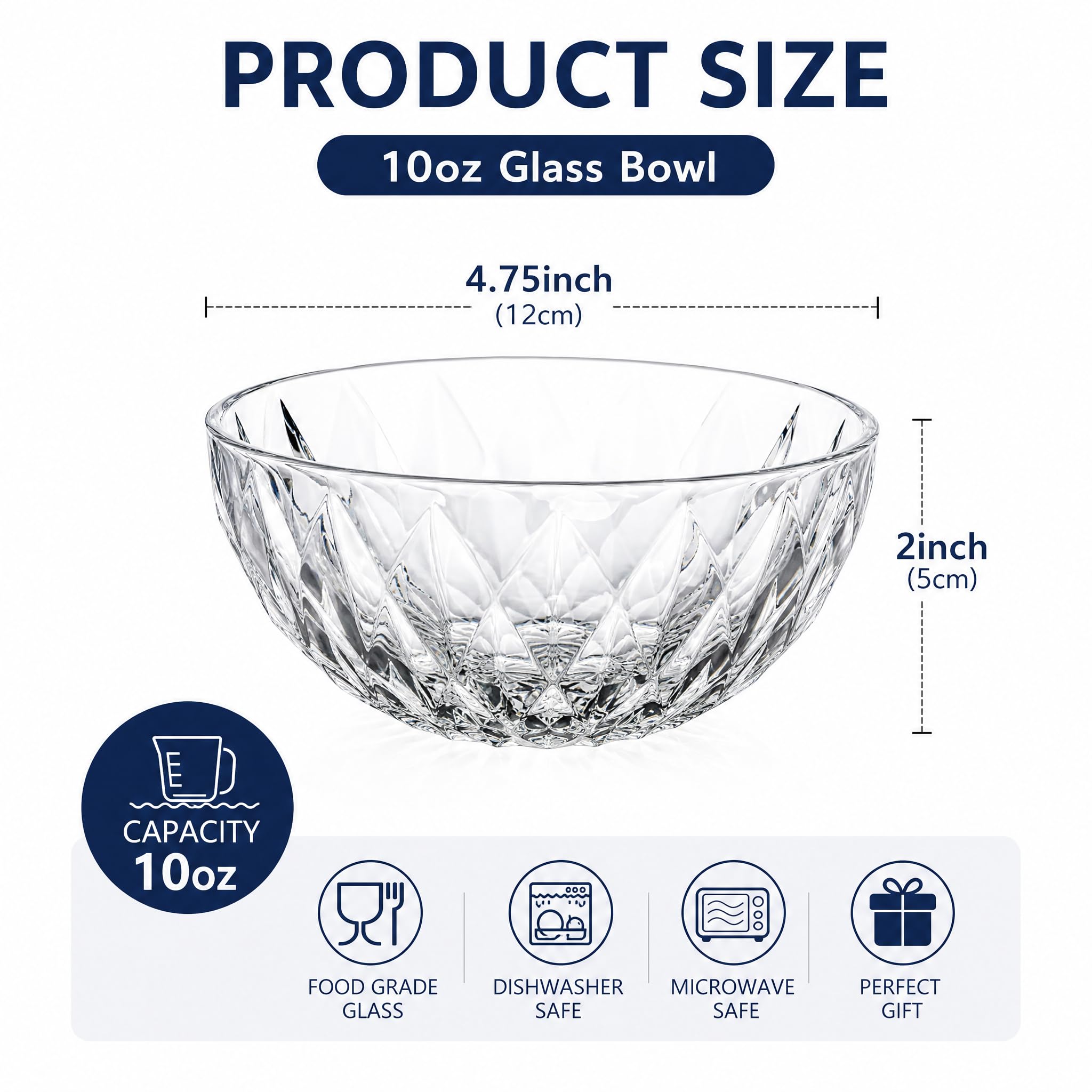 Jucoan 12 sztuk mini szklanych misek o pojemności 300 ml, 11 cm, szklane miski do przygotowywania sałatek do owoców, płatków śniadaniowych, cukierków, jogurtów, 12 szt