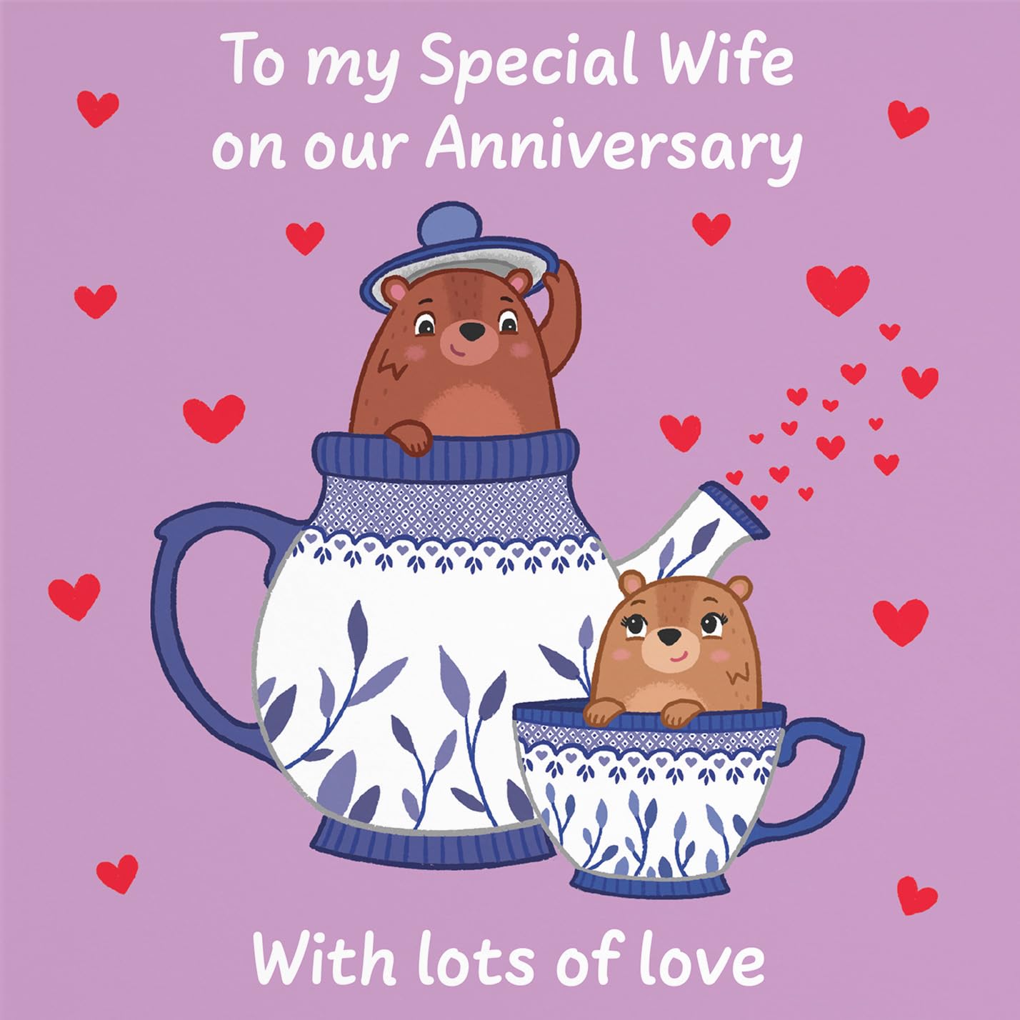 Hunts England, Cute Teapot Wife Anniversary Card, Fun Bears Anniversary Card, Love Story Collection - Image 2