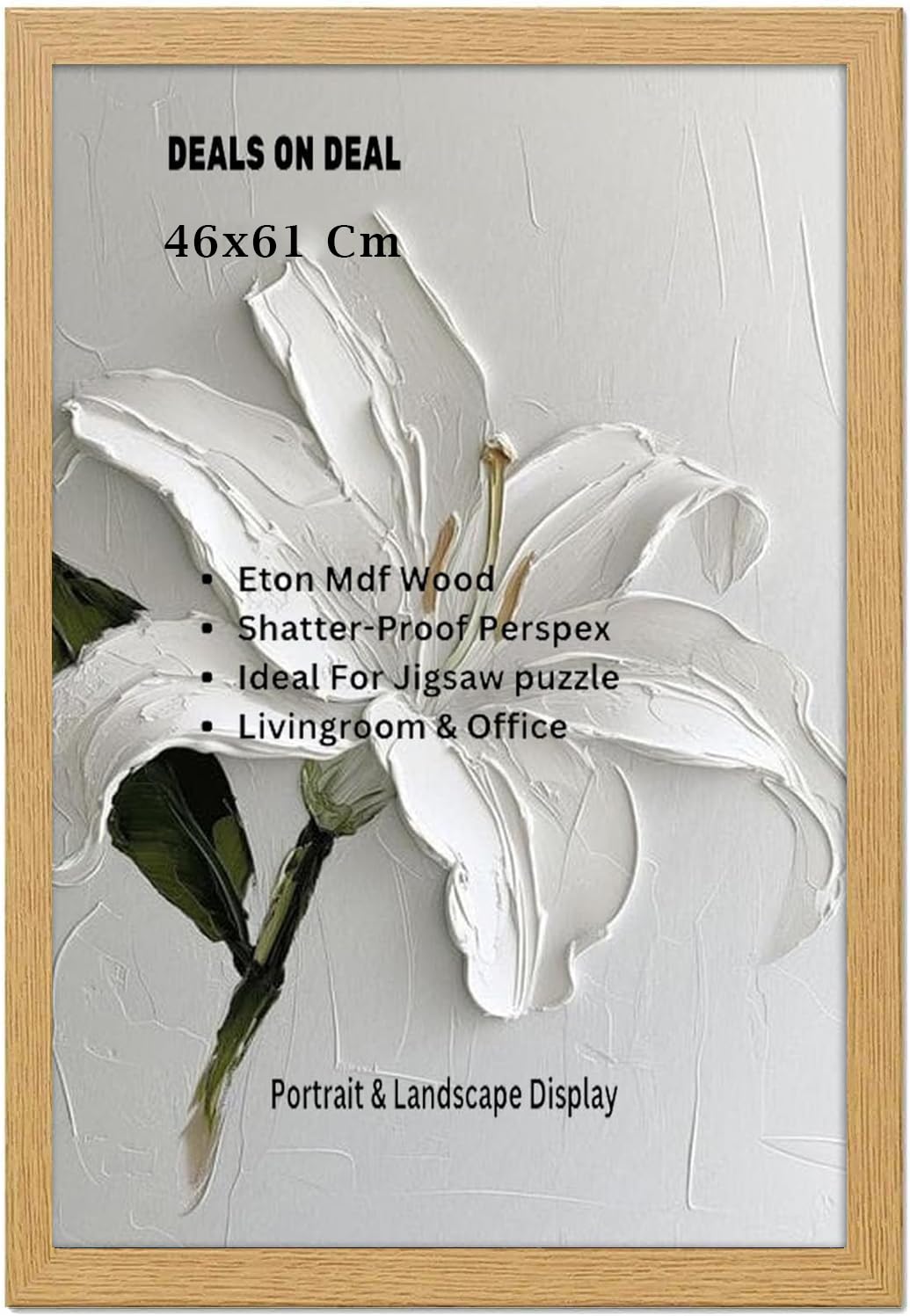 DEALS ON DEAL Modern Flat Profile Oak 61x46 cm Handcrafted Shatter-Proof Perspex Eton Wooden for Gallery Jigsaw Puzzle Poster Frames Vertical & Horizontal