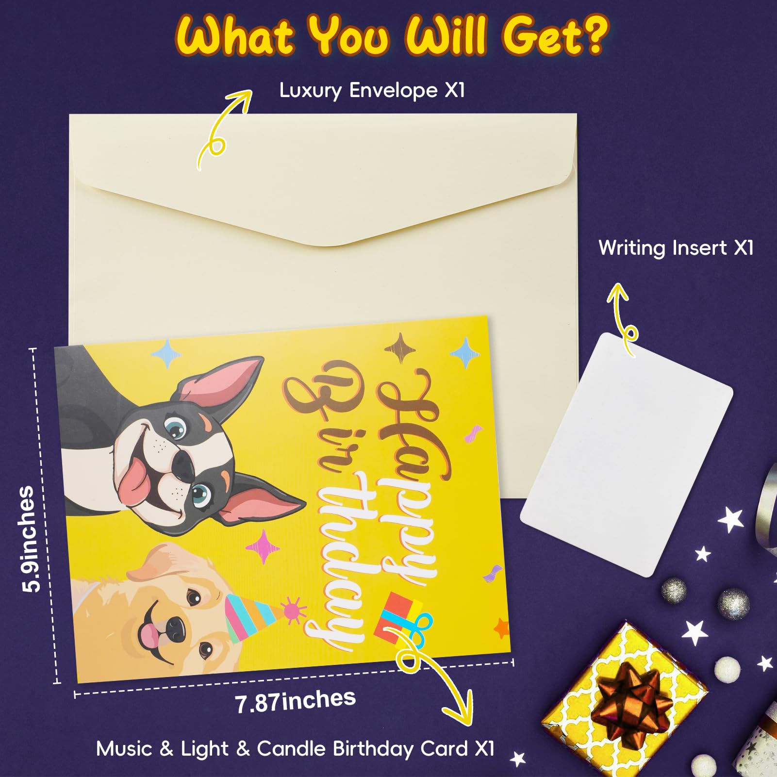 Turypaty Hunde-Geburtstagskarten, Pop-Up-3D-Kuchen, Musik und ausblasendes Kerzenlicht, Hundeliebhaber-Grußkarte, lustige niedliche Welpen-Geburtstagskarte, Geschenke für Männer, Frauen, Jungen