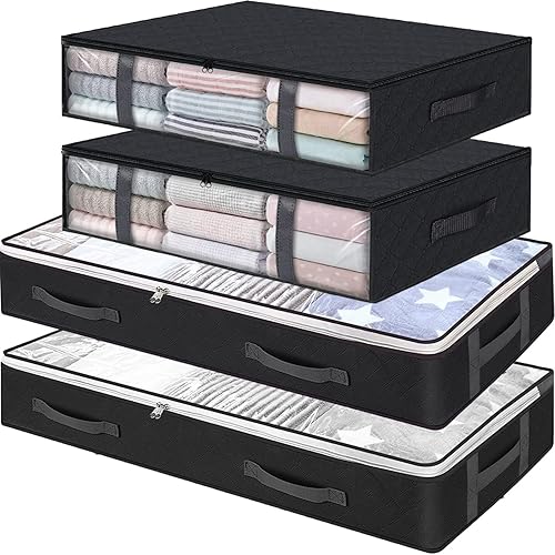 Contenedores de almacenamiento debajo de la cama, paquete de 4 bolsas de almacenamiento grandes para debajo de la cama, contenedores de