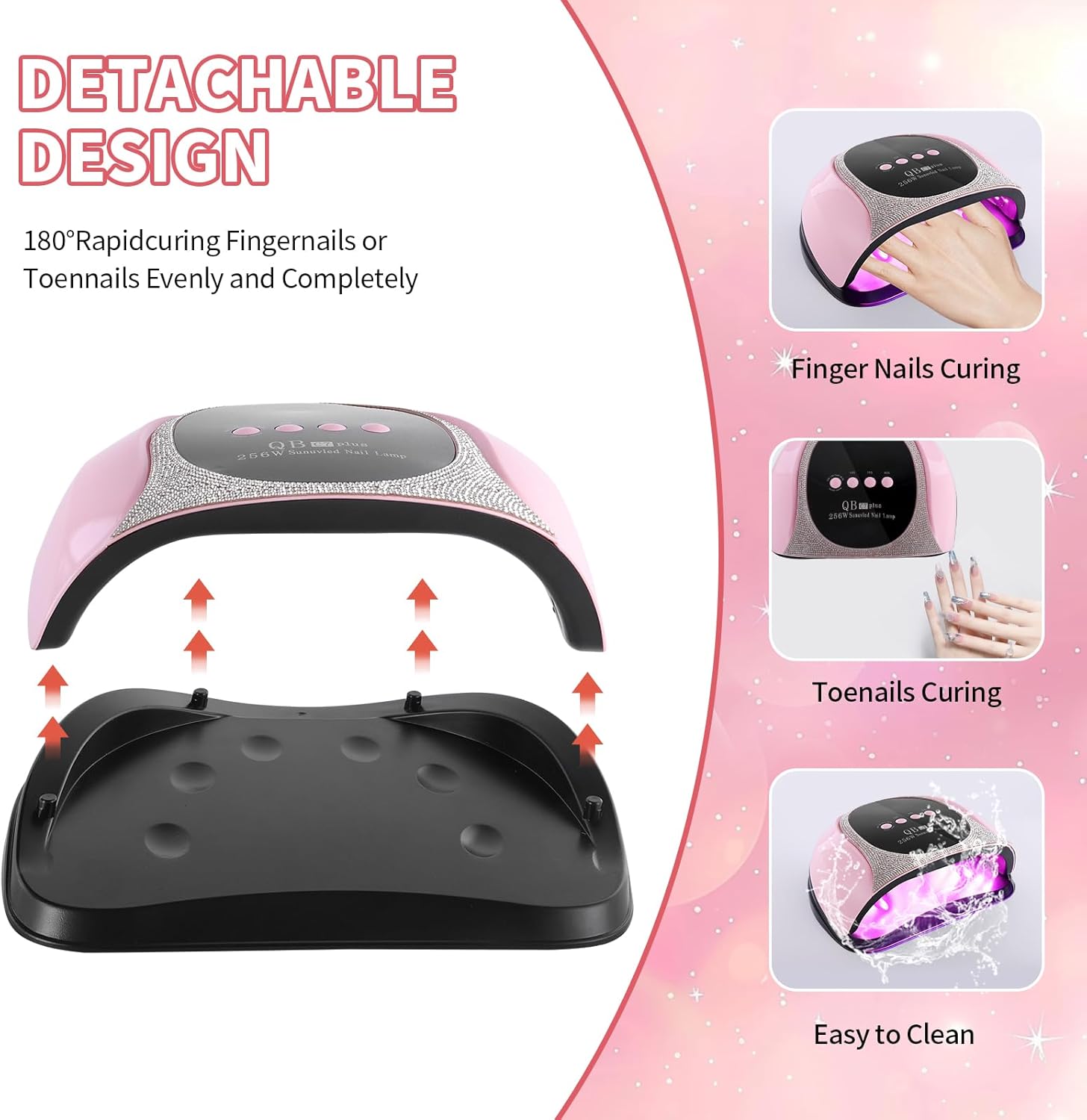 256W UV LED Nail Lamp, Riuotazi Nail Dryer for Gel Polish,57Pcs Beads Curing Gel Nail Lamp, 4 Timer Settings and Professional Manicure Nail Lamp with Automatic Sensor (Pink)