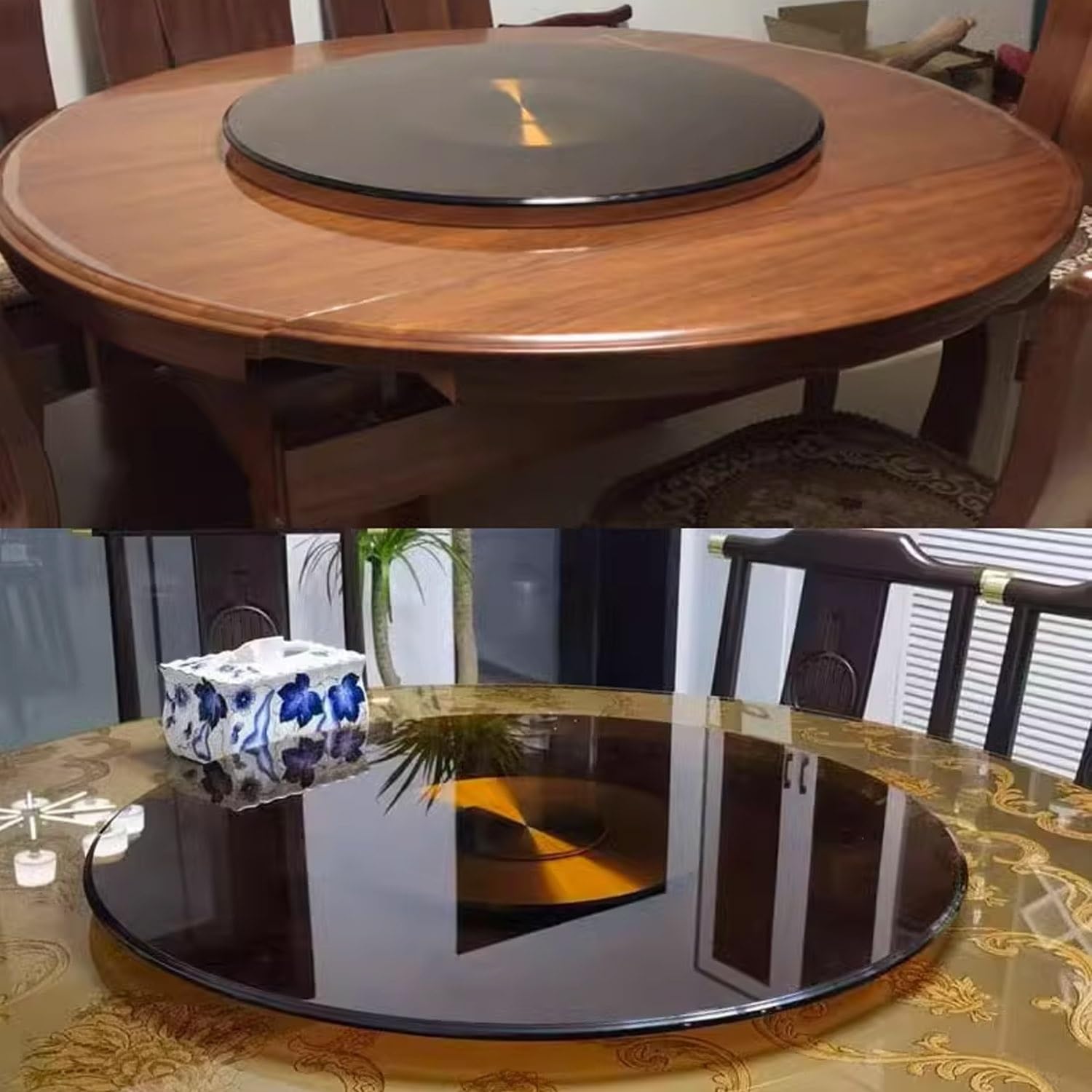 Bandeja giratoria para servir, centro de mesa redonda de vidrio templado resistente, diseño antideslizante para compartir fácilmente los alimentos