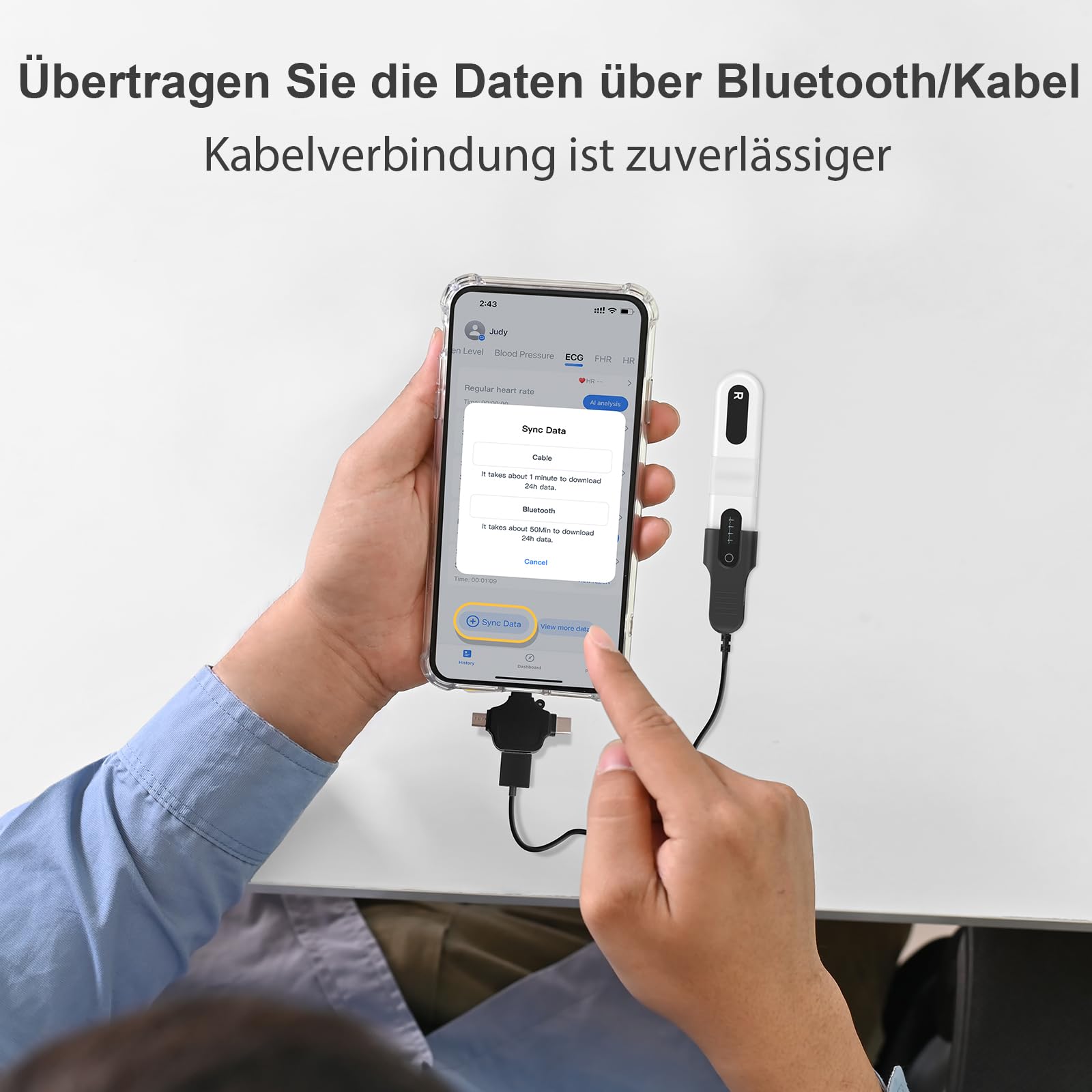 CheckMe ER1-LW 72 Stunden Langzeit-EKG Gerät mit AI-Analyse | EKG Gerät für Zuhause, EKG-Ereignismarker-Funktion, App & PC-Software, Kompatibel mit Allgemeine Elektrodenpads