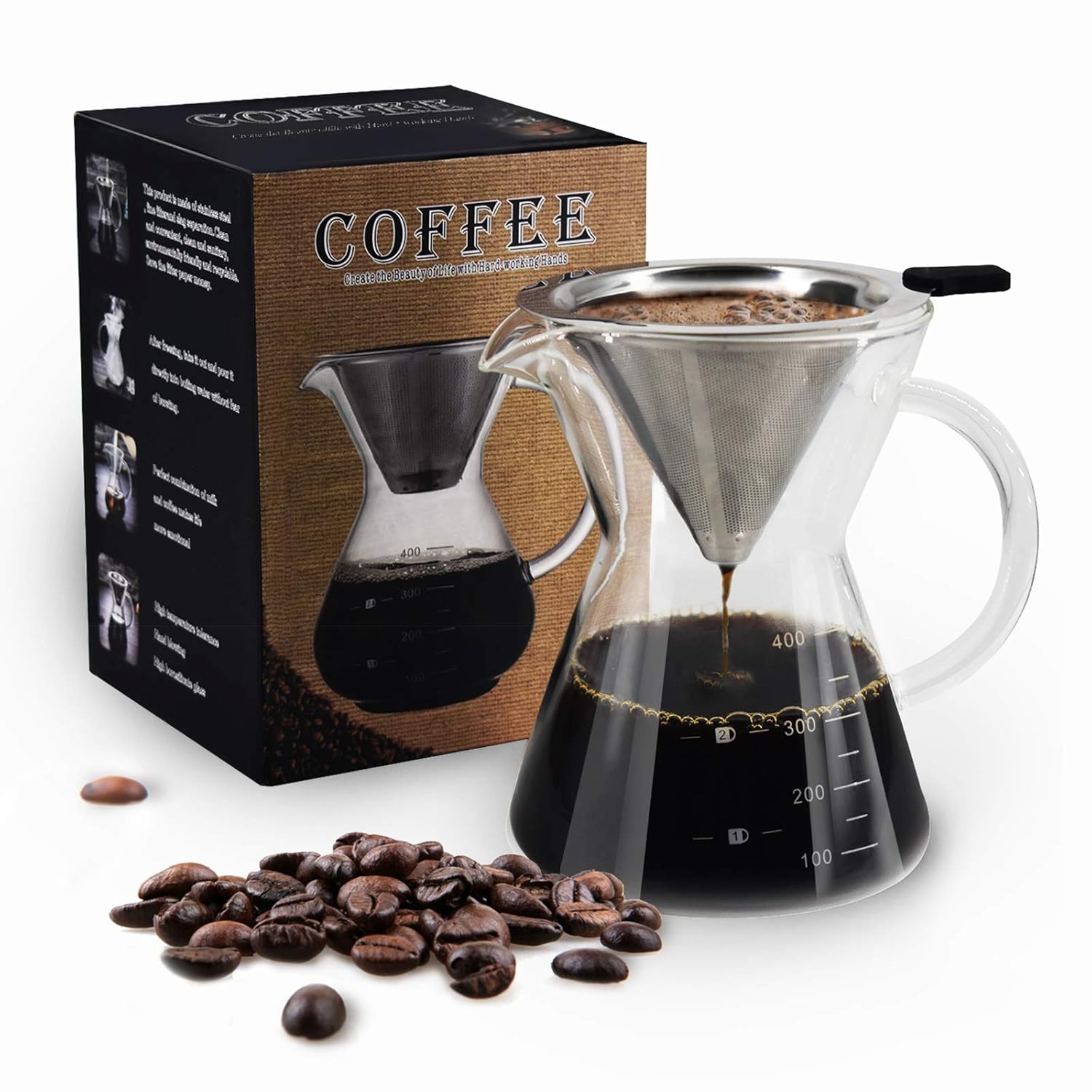 Buy Pour Over Coffee Maker Serving Set with Reusable Stainless Steel