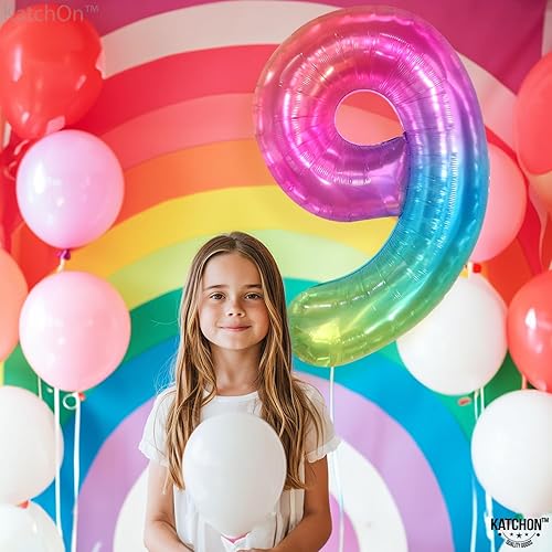 Miniatura 5 de KatchOn, Globo arcoíris del número 9 de 40 pulgadas, globo de aluminio de cumpleaños 9 para decoraciones de cumpleaños de 9 años, globos de números