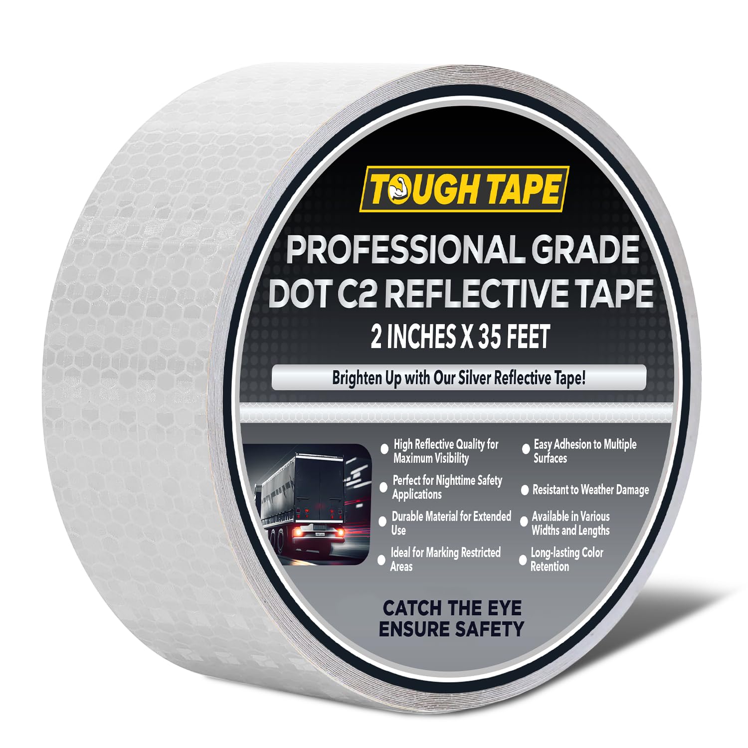 DOT C2 Safety Reflective Tape 2IN x 35 FT - Outdoor Waterproof Conspicuity Tape - Silver Reflector Tape for Trailers, Vehicles, Boats - Strong