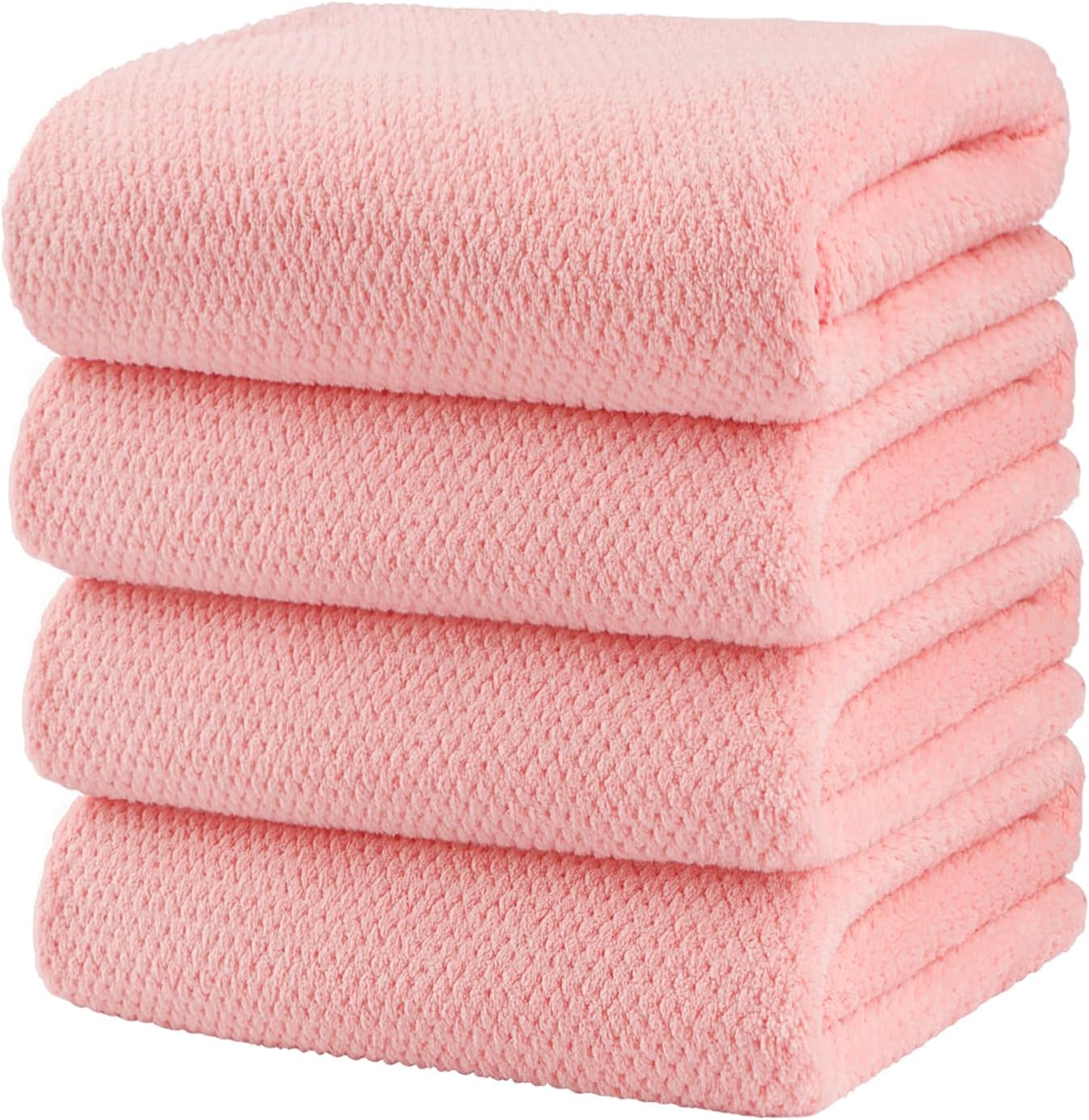 HOMEXCEL Bath Towel Set Pack of 4, Microfiber Ultra Soft Highly Absorbent Bath Towel, Lightweight and Quick Drying Towels for Body, Sport, Yoga, SPA, Fitness, Pink