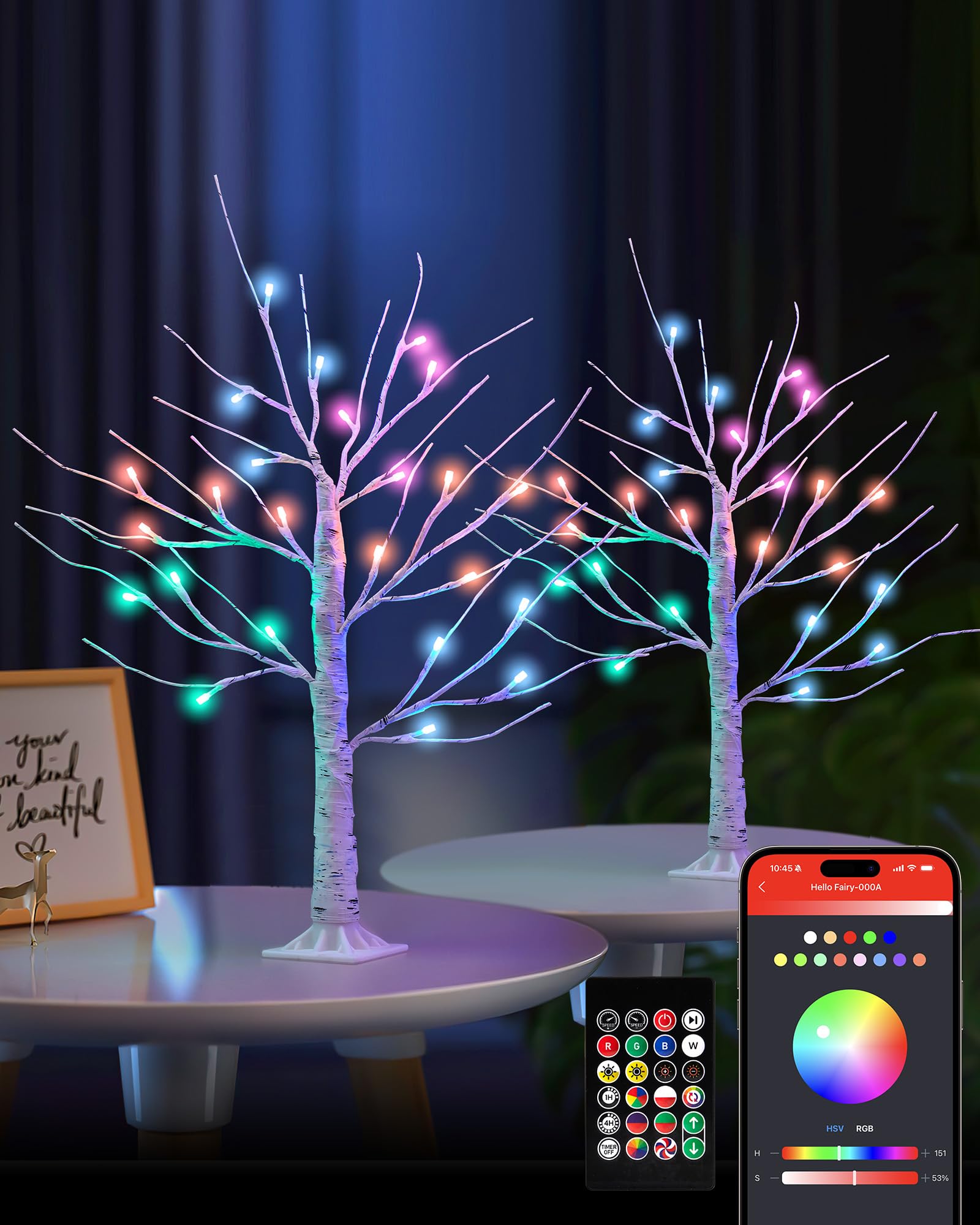 2FT Lighted Birch Tree with RGB LED Lights, USB Powered, Timer & APP Control, 24 LED, Tabletop Decor for Christmas, Thanksgiving, Holiday Decorations – Indoor & Outdoor Use(2 Packs)