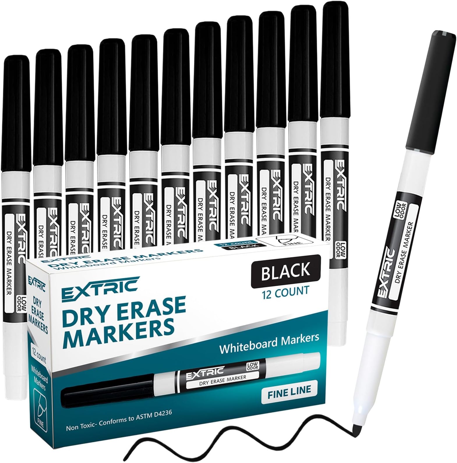 Volcanics Black Dry Erase Markers Low Odor Fine Whiteboard