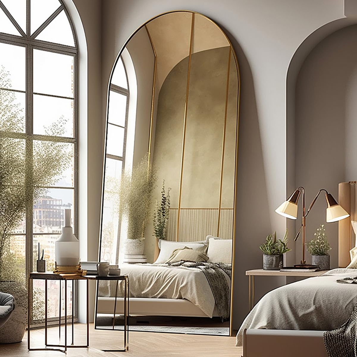 AyeWish Floor Mirror, Oversized Full Length Mirror, Arched Mirror, Large Standing Mirror, Tall Mirror, Wall Mounted, FreeStanding, Giant Mirror, 77"×