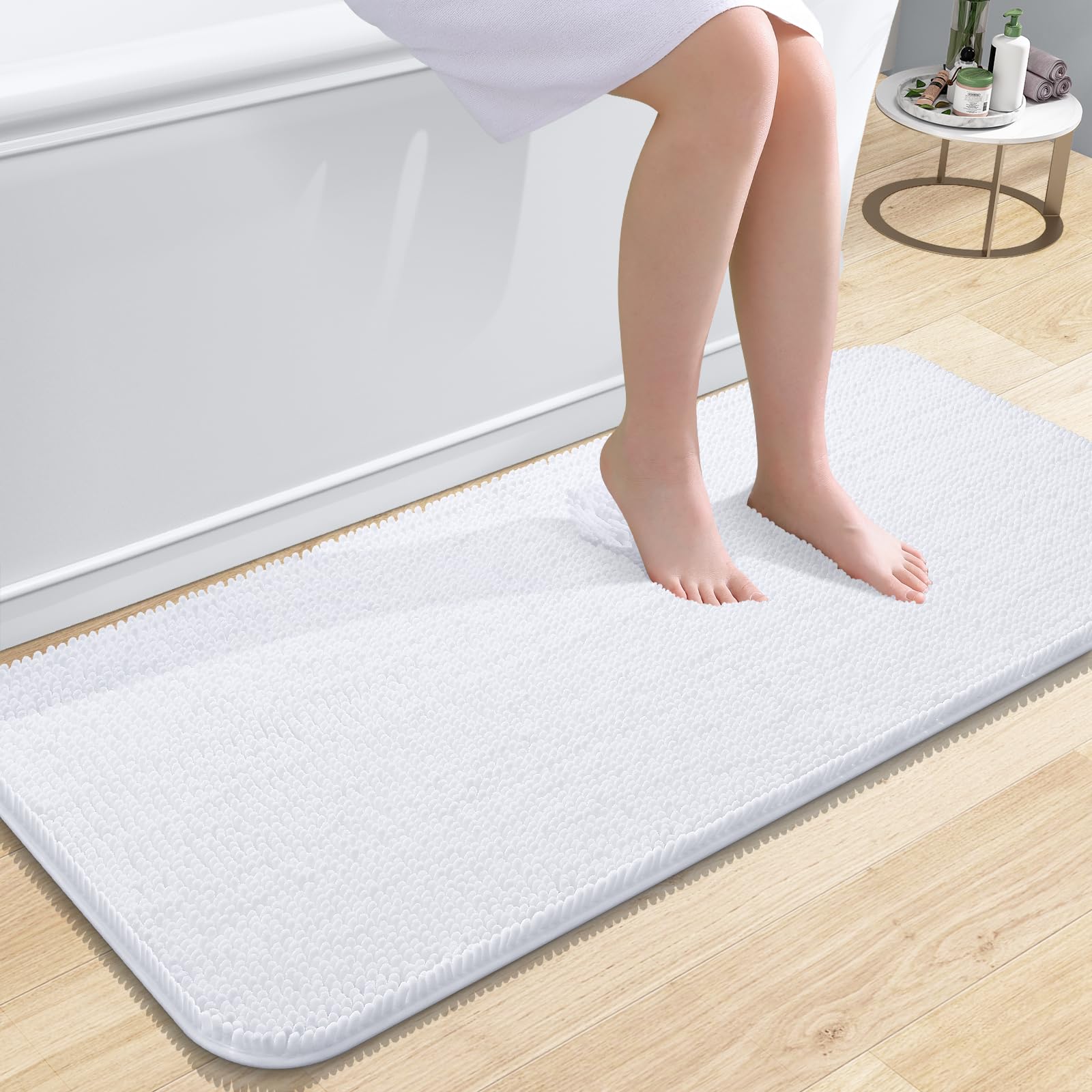 OLANLY Bathroom Rugs 47x20, Extra Soft Absorbent Chenille Bath Rugs, Rubber Backing Quick Dry, Machine Washable Bath Mats for Bathroom Floor, Tub and