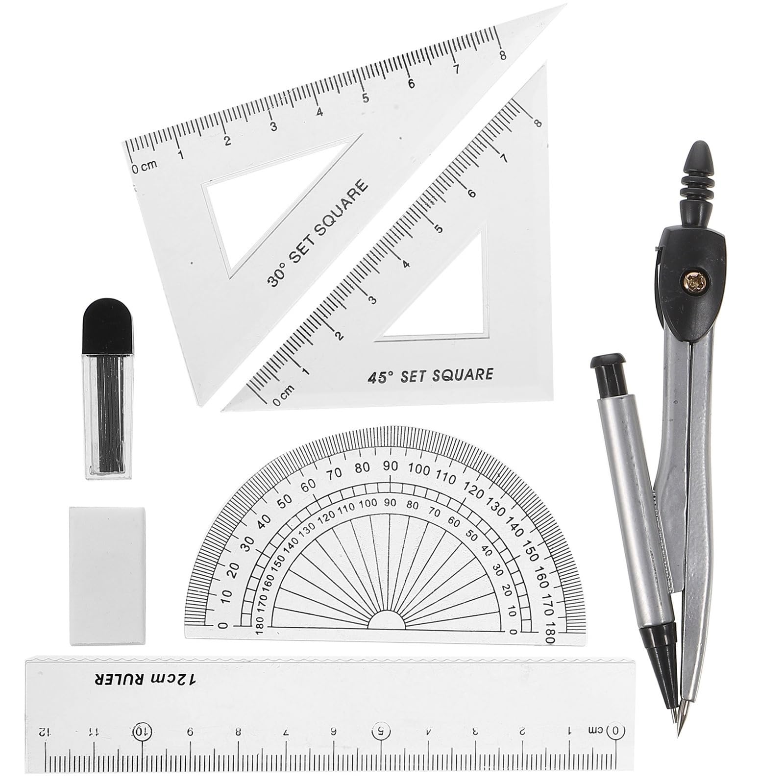 Mathematik-Set, Winkelmesser-Set, Mathematik-Geometrie-Set, Schülerbedarf mit Aufbewahrungsbox, inklusive Zirkel, Linealen, Winkelmesser, Radiergummi, Nachfüllungen, for Zeichnen und Schüler-Kompass-S