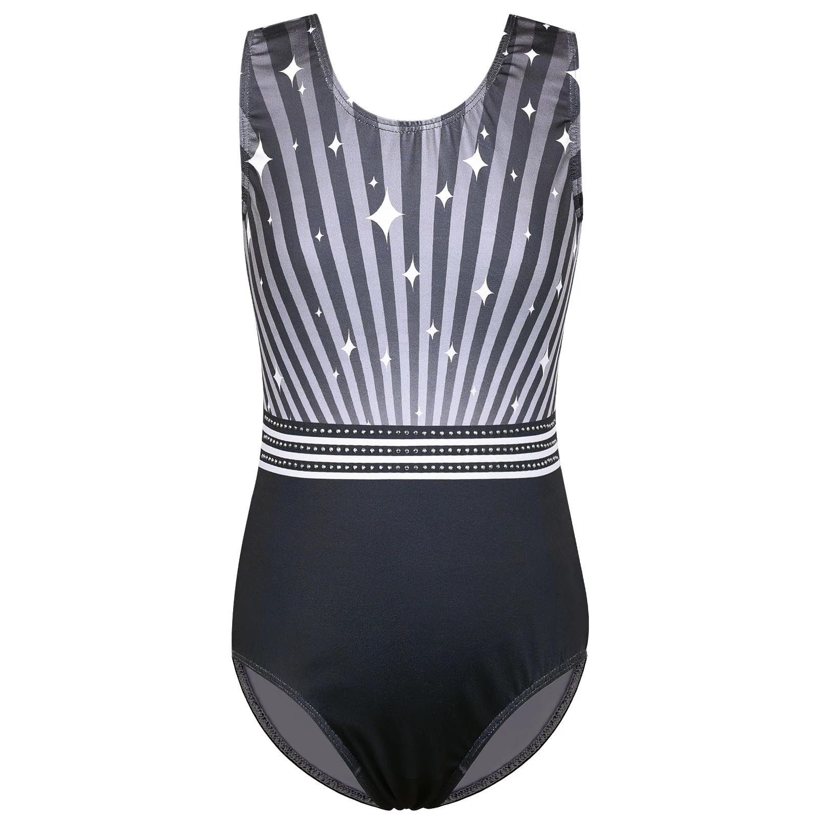 Turnanzug Mädchen Kurzarm Schwarzer Gymnastikanzug for Mädchen mit Streifenmuster, Ballettanzug, ärmellos, Overall, Body, Ballerina, Tanzkleidung Gymnastikanzug(Black Cow,12A)