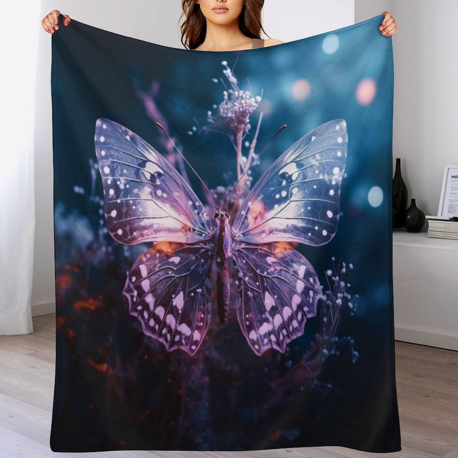 Plaid couverture polaire papillon en flanelle 140x180cm pour lit et canapé