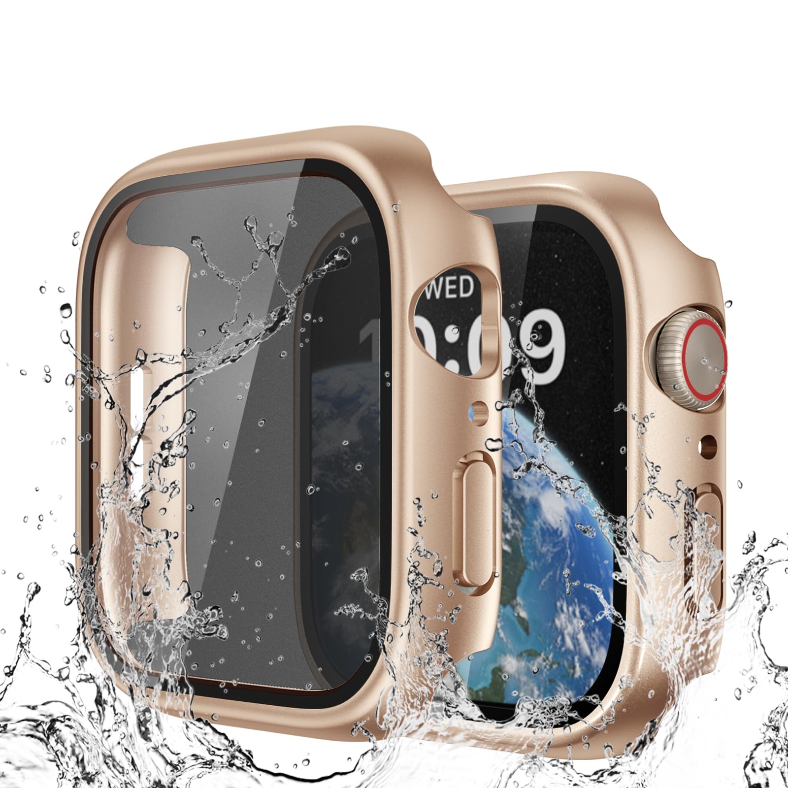 2 Pack Waterproof Privacy Hard PC Case with Tempered Glass Screen Protector for Apple Watch SE 2nd SE 3 Series 6 5 4 44mm, Ultra-Thin Bumper