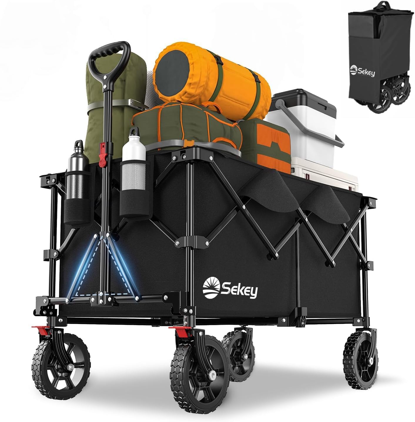 Sekey 200L Folding Festival Trolley with All-Terrain Wheels and Brake, Heavy-Duty Cart Loadable up to 330LBS, Patented Four-Directional Foldable Design, Wagon for Beach Camping Garden Shopping, Black โ image 1