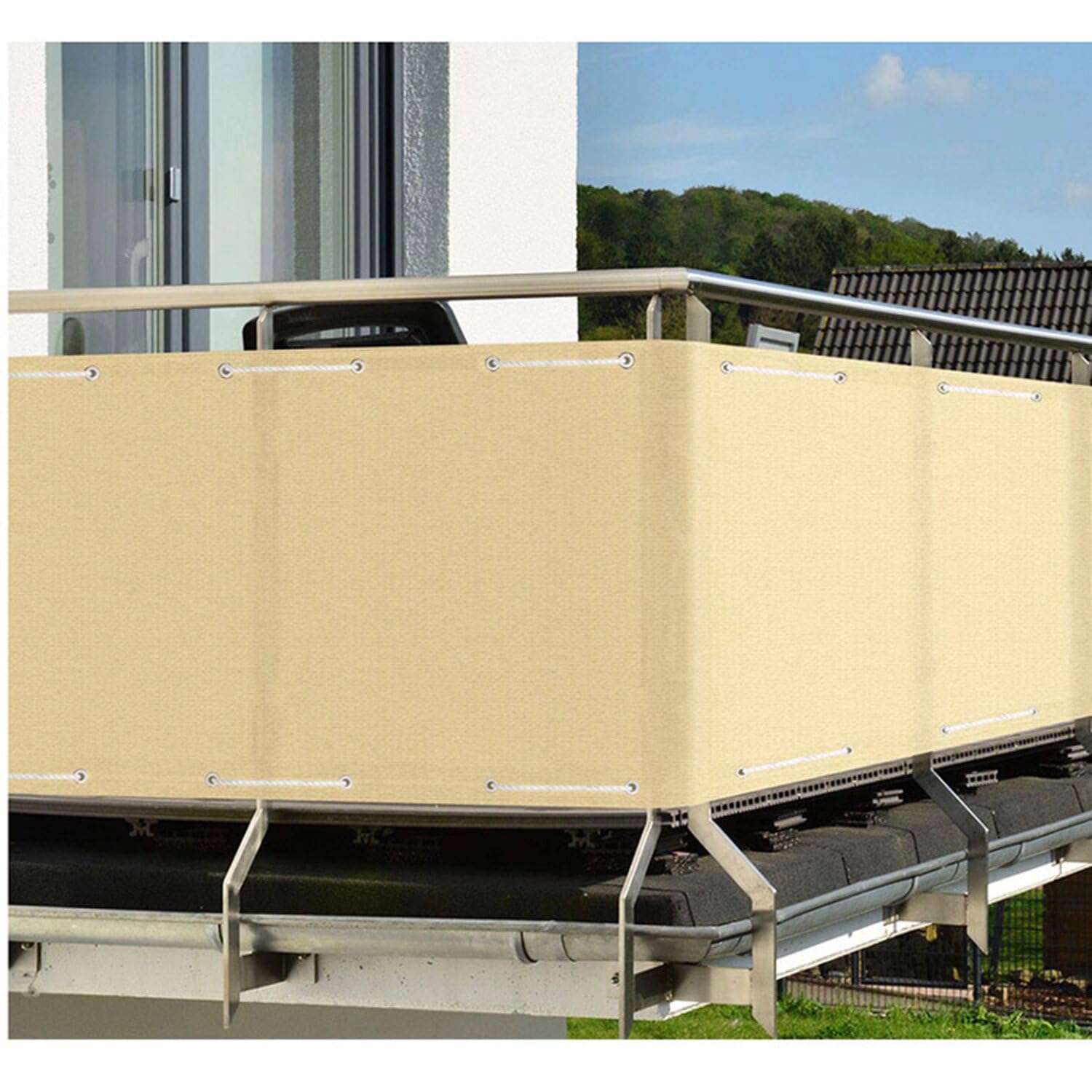Store LatéRal pour Balcon Et Terrasse Store LatéRal Pare-Soleil Brise-Vue Résistance à la déchirure avec Trous et Serre-câbles aux Intempéries Cache Balcon Protection UV Blanc 70x1000cm