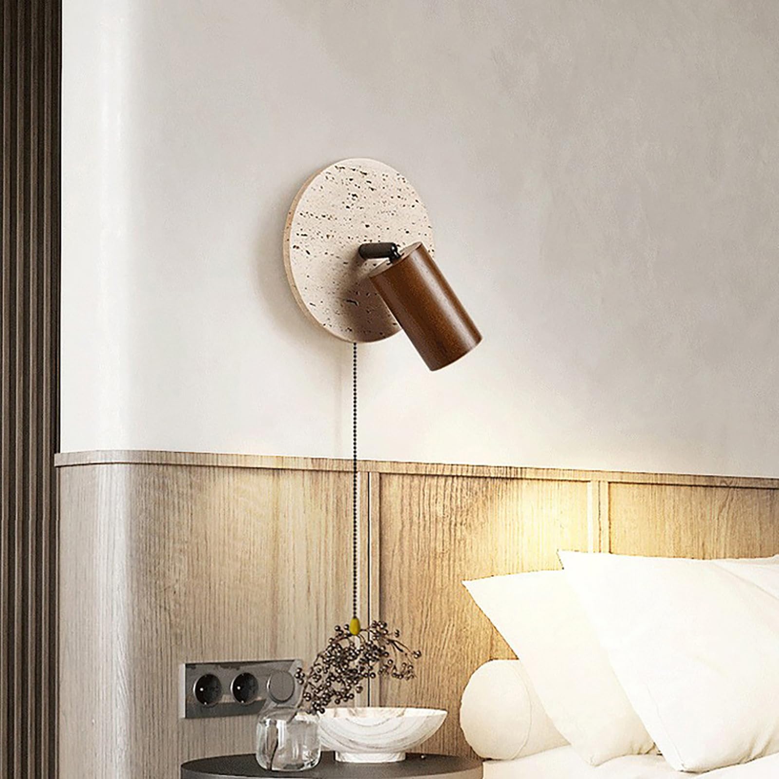 Naturalny żółty trawertyn kinkiet z przełącznikiem, vintage wewnętrzna lampa ścienna obrotowa lampa ścienna do sypialni salonu przedpokój, ciepłe światło 3000K