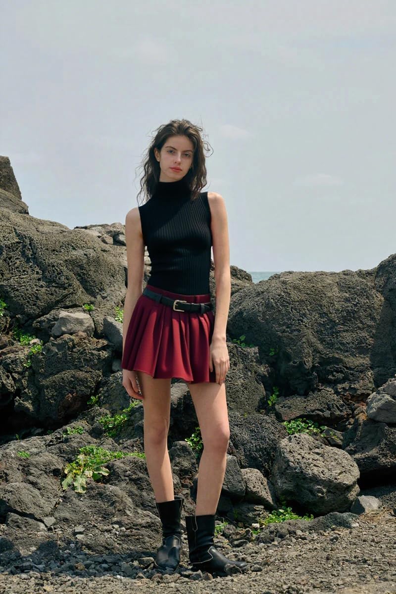 v28 Women Sleeveless High Neck Turtleneck Stretchable Knit Sweater Top - Image 3