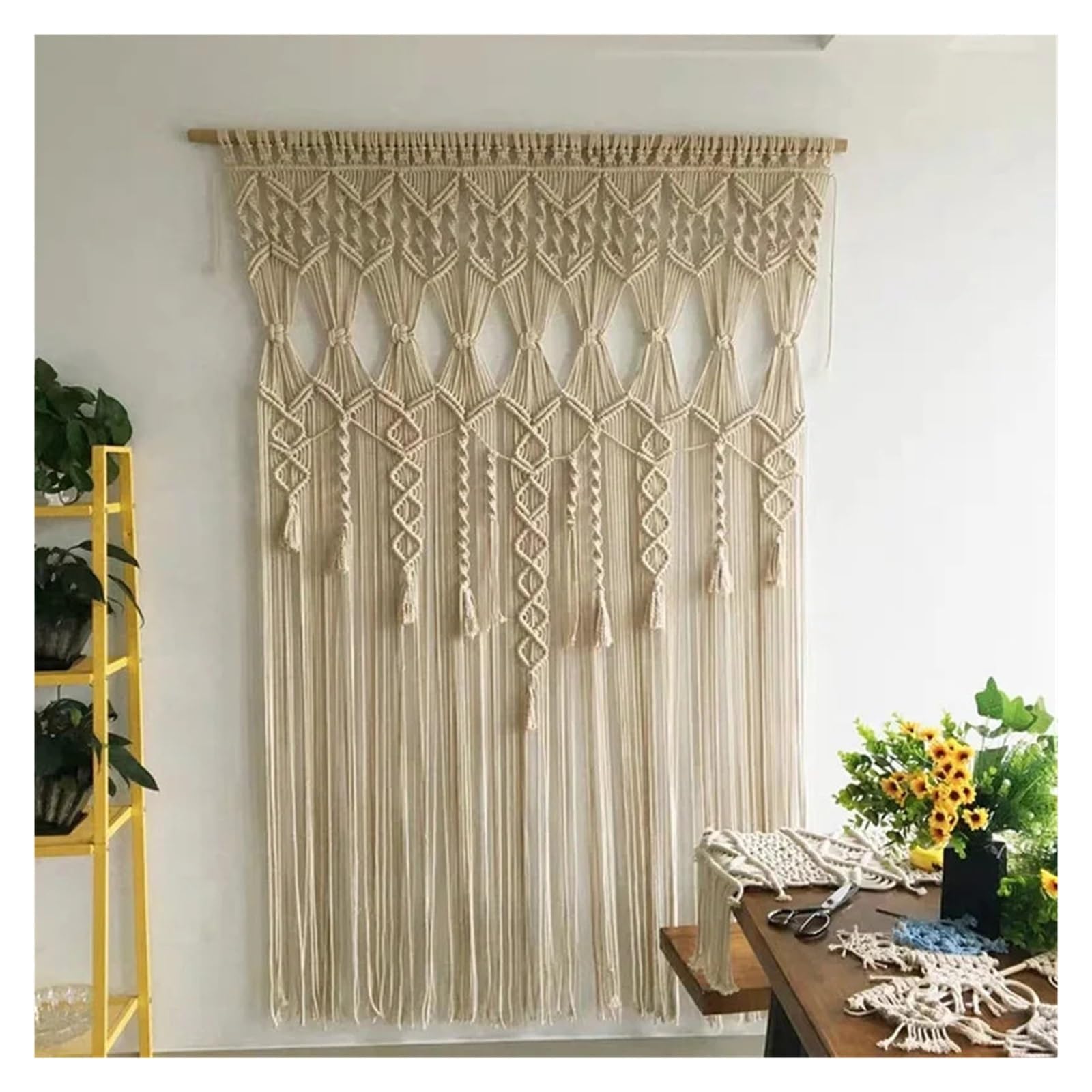 Rideau de Porte en Coton macramé tissé à la Main, 1 pièce, Grande Tapisserie Pampilles, décoration Murale Suspendue pour Cuisine