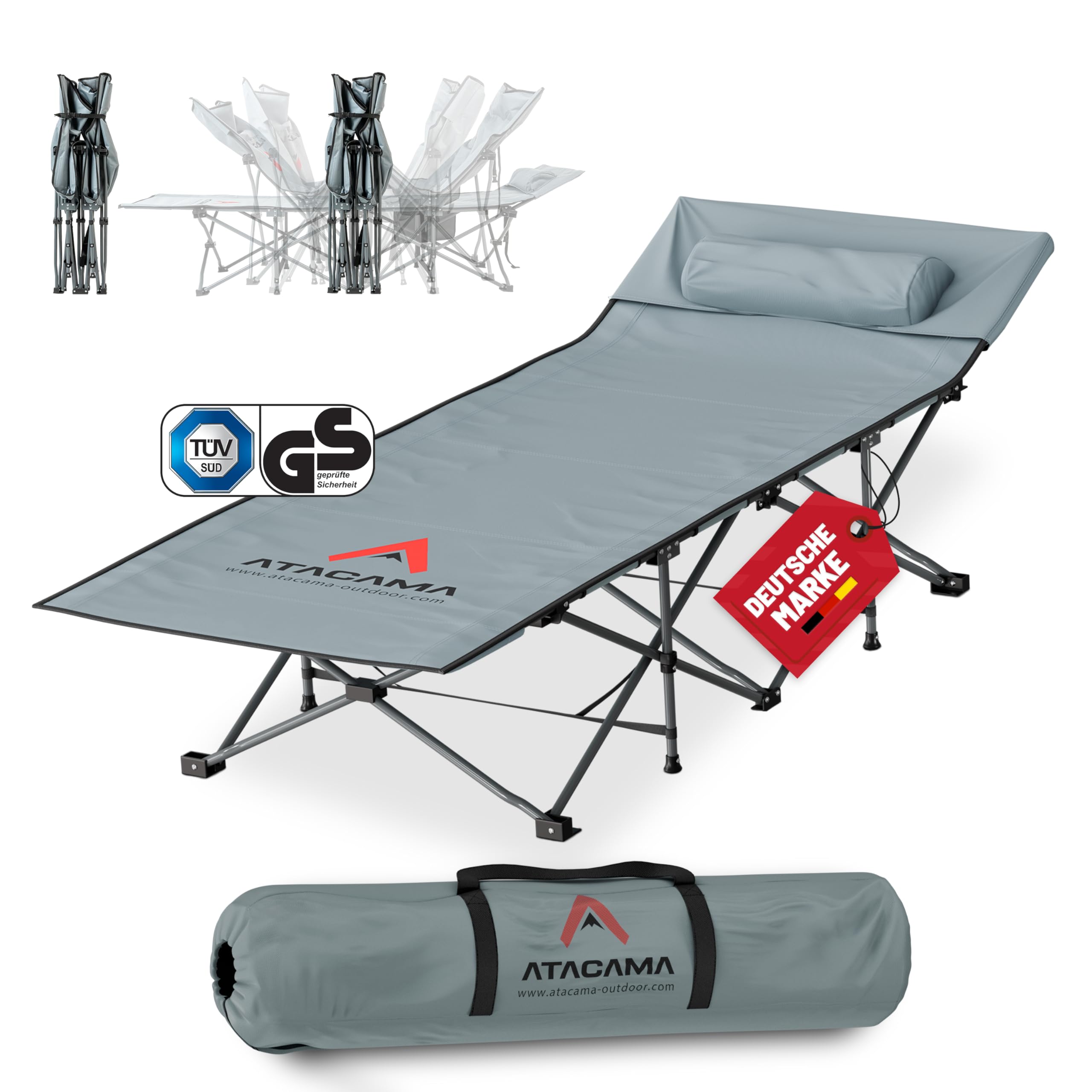 Atacama Feldbett Klappbar, Ultraleichtes Campingbett, Ideal für Outdoor-Abenteuer und Karpfenliege, komfortabel, tragbar Feldbett XXL, 190 x 68 x 38 cm