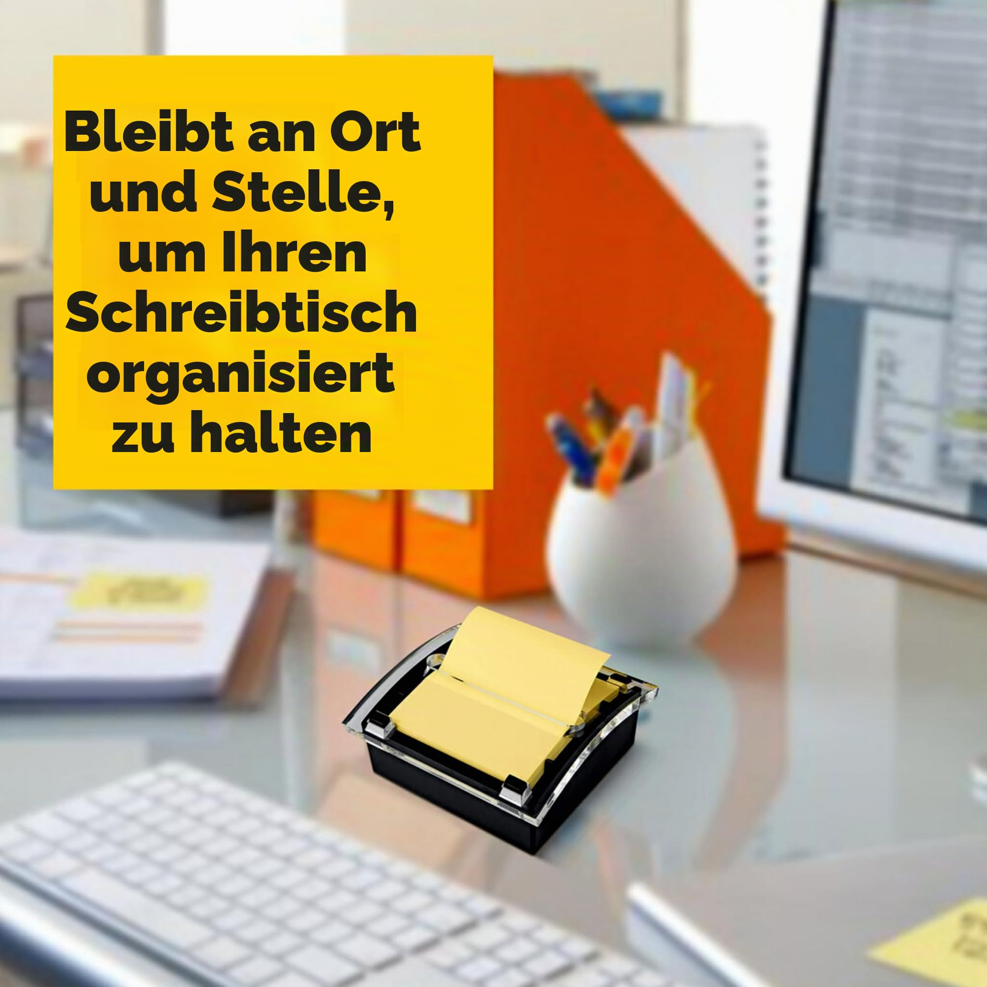 Post-it Pop-Up-Notizspender, schwarzer Boden, transparente Oberseite, 50 Blatt 7,6 x 7,6 cm, kanariengelb