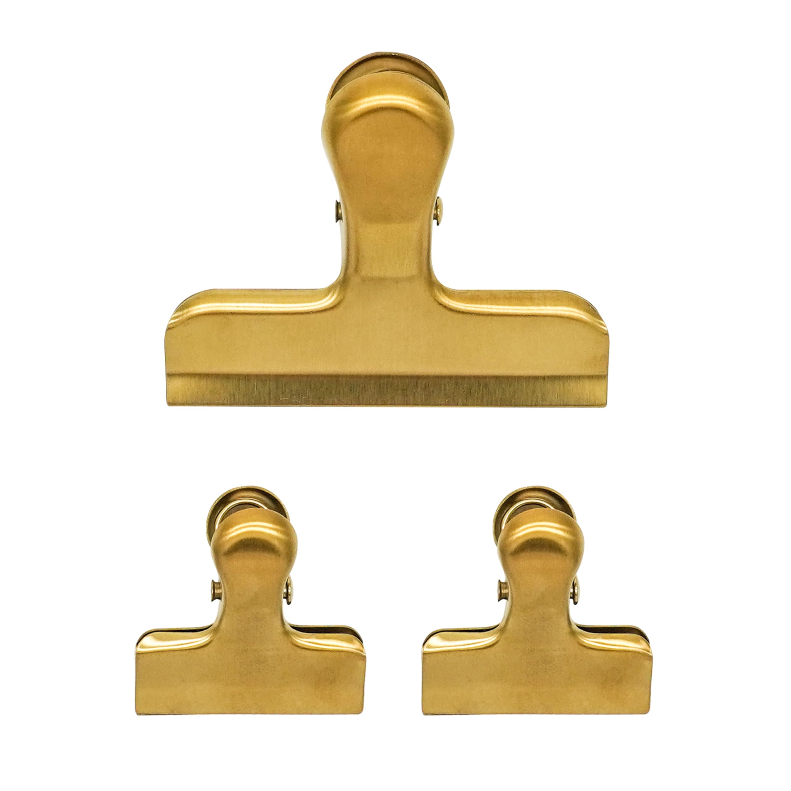 Fackelmann Stainless Steel Bag Clips, Set of 3, Food Bag Clips, For Food Storage, Keeping Food Fresh, Seal Food & Sandwich & Snack, Reusable Bag Sealing, Pack of 3, Gold