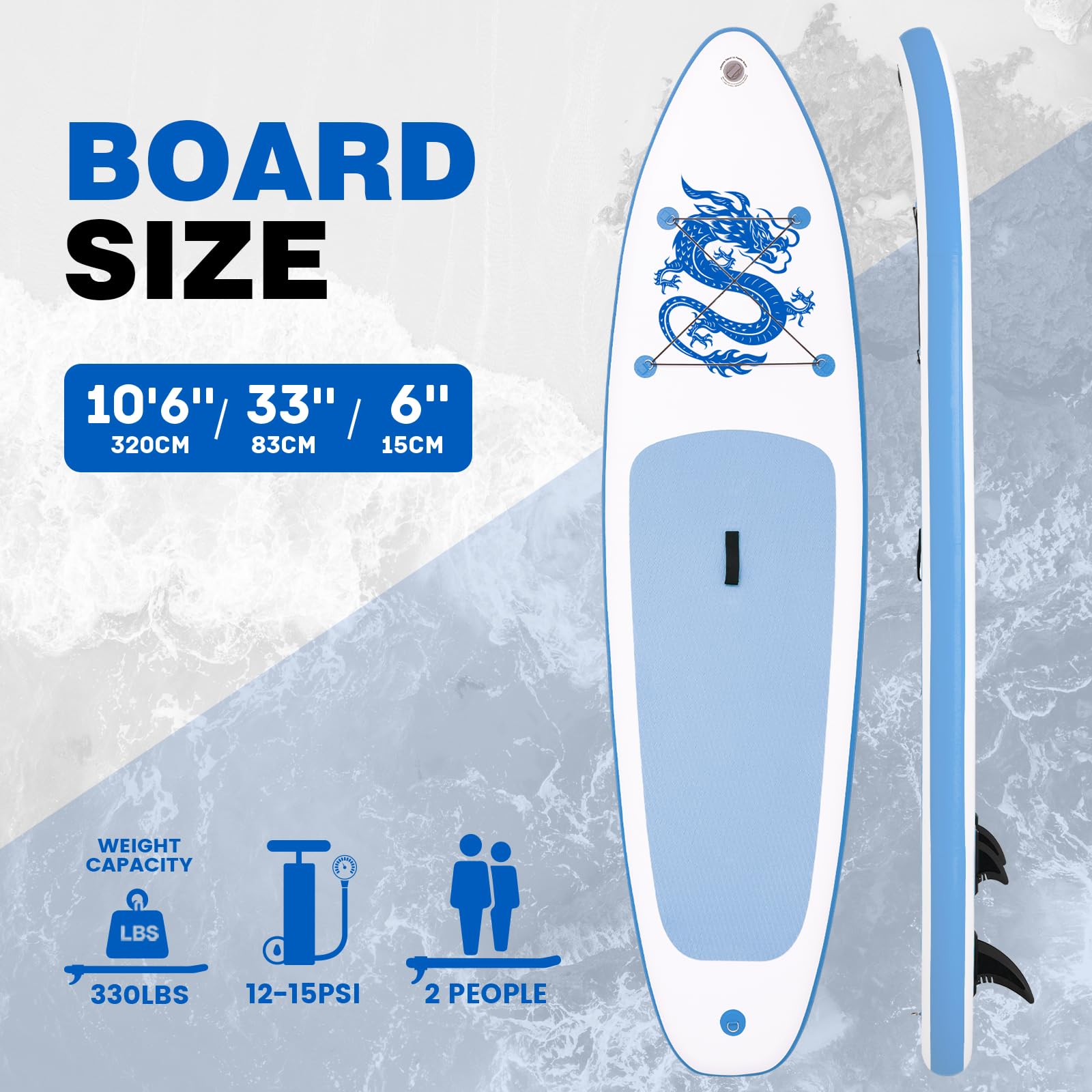 FunWater SUP Board, aufblasbares Stand-Up Paddle Board für alle Könnensstufen, ideal für Einsteiger & Familien, mit Anti-Rutsch Eva-Deck, Paddel, Pumpe & komplettem Zubehör