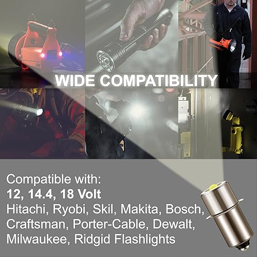 Miniatura 4 de HQRP Bombillas LED de repuesto P13.5S de 3W 180LM para 6V-24V, larga duración 50,000h, se adapta a Milwaukee, DeWALT, Craftsman, Ridgid, Makita,