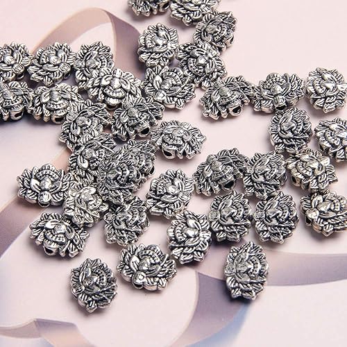 Miniatura 9 de Acxico 25 cuentas budistas de plata antigua de peltre flor de loto de 0.472 in