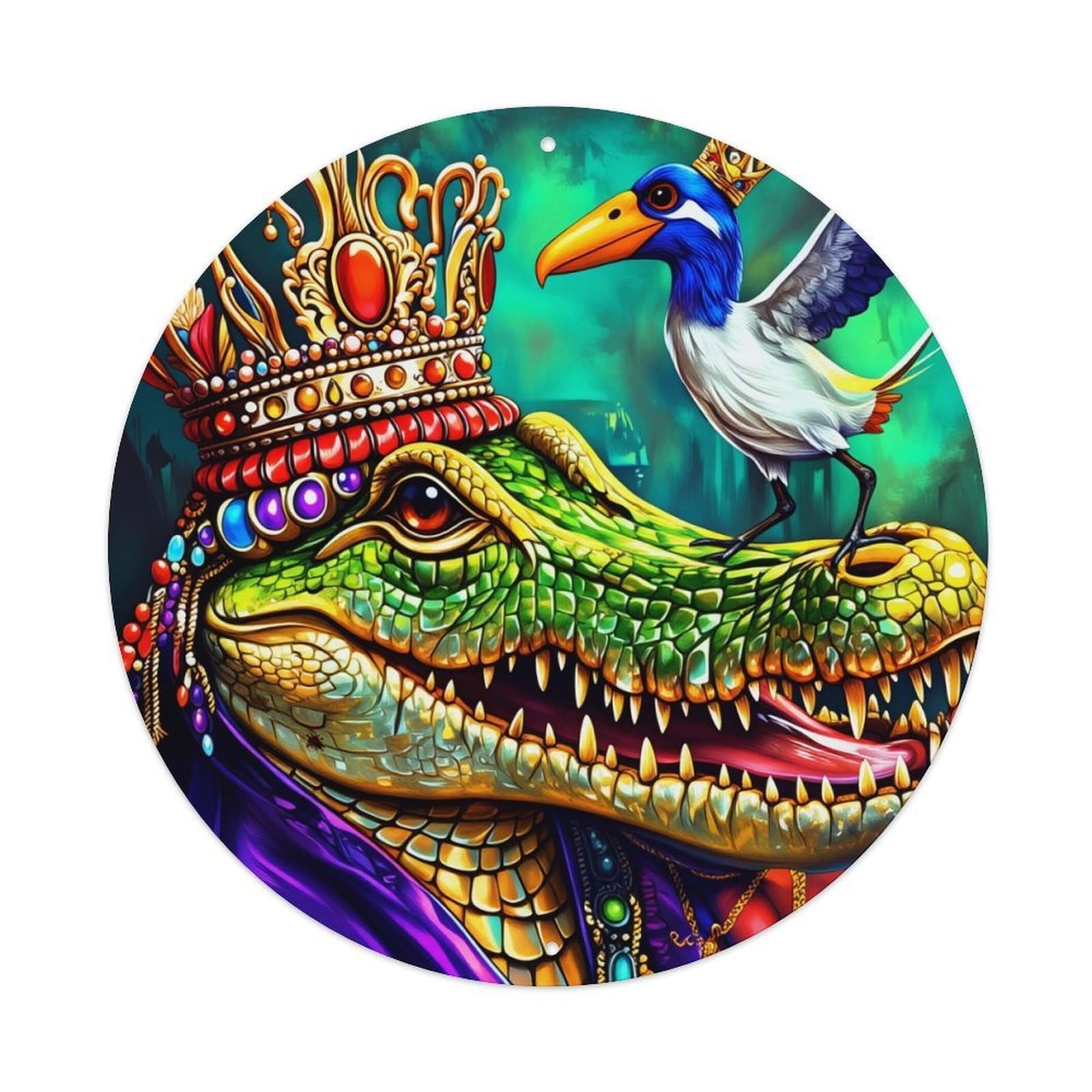 Jdfenggu Vintage Crocodile King With Crown And Bird Retro Metal Tin Sign, Metal Poster For Bar, Home, Man Cave, Kitchen, Laundry Room Art Decor 8X8 Inch