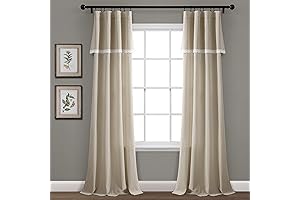 Linen Farmhouse Lace Window Curtain: 84"x38" Panel x2 by Lush Decor