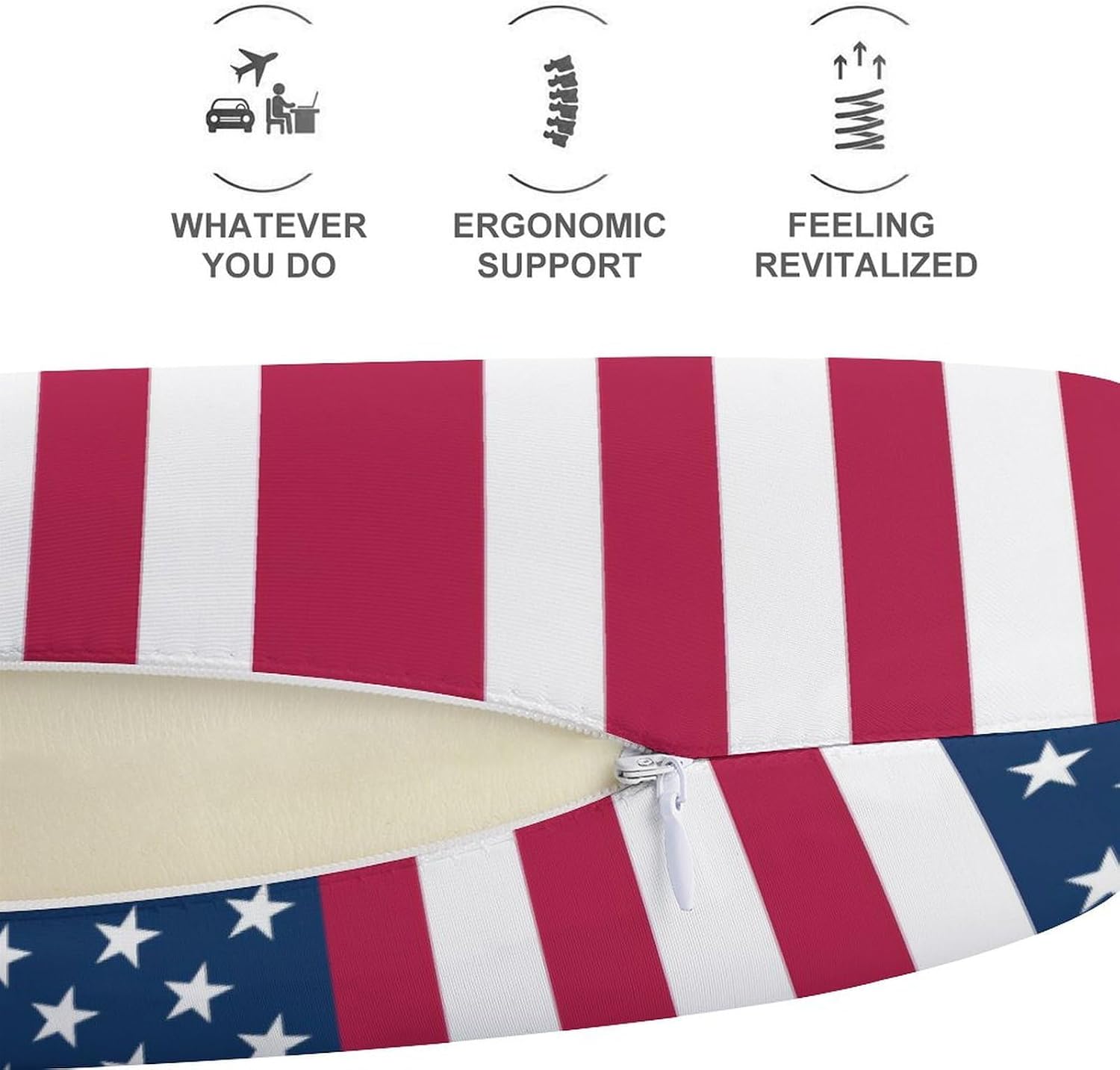 U.S. Flag Funny Travel Pillow U Shaped Memory Foam Neck Pillows Portable for Flight Car Home Office