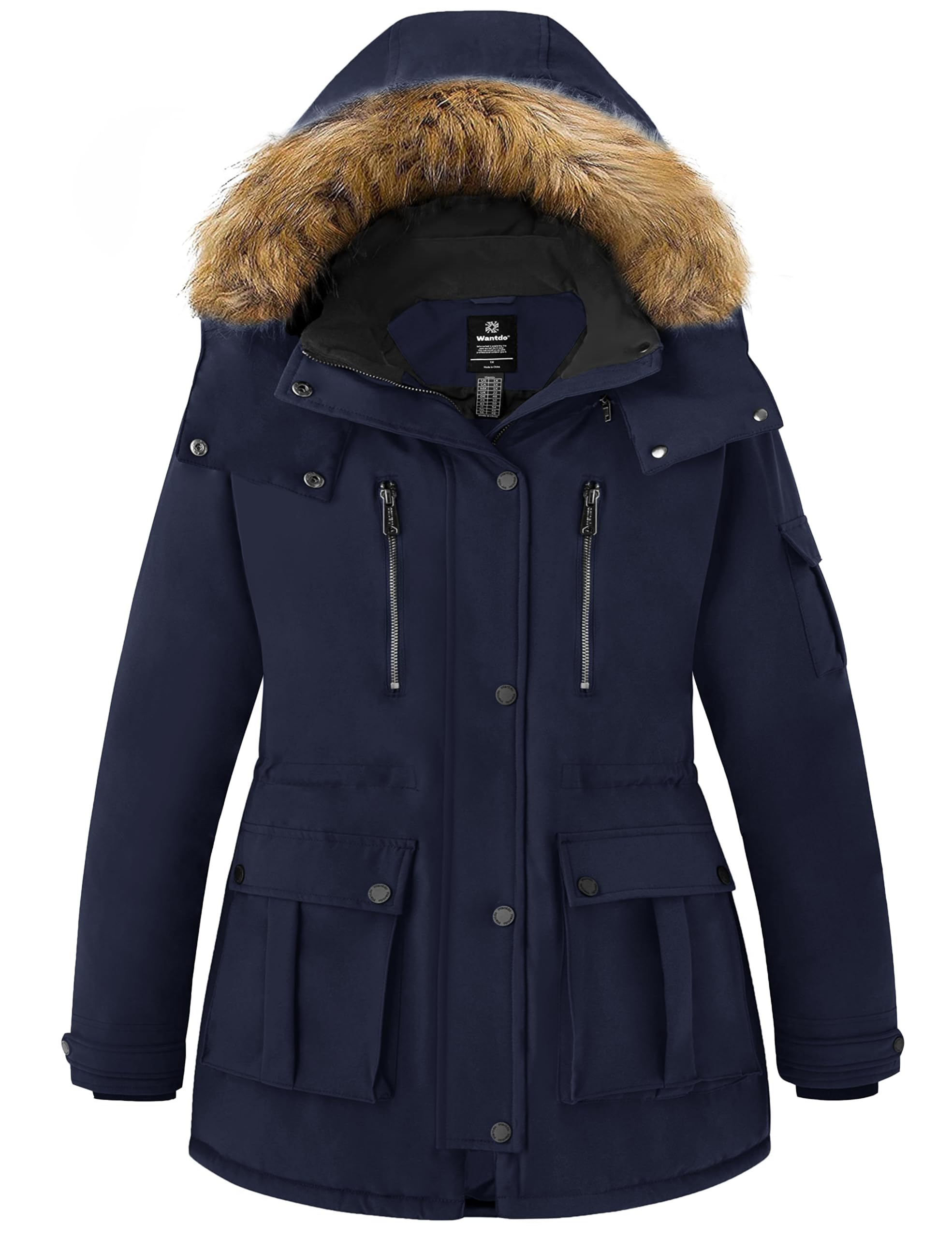 wantdo Plus Size Winter Coats for Women Parka Overcoat Warm Winter Jacket with Hood Navy 5X