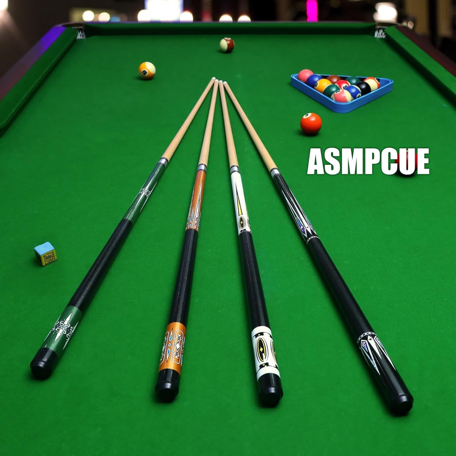 ASMPCUE Biljartkeu, 147 cm, 0,68 kg, Canadees esdoornhout, biljarttip van 13 mm voor professionele pool spelers, 1/2 esdoorn biljartkeu met Iers linnen omhulsel voor biljarttafel sporten (Blauw