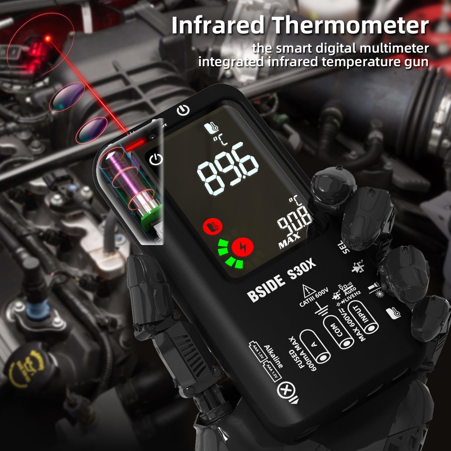 Kit Multimètre Numérique et Stylo Testeur Électrique BSIDE S30X+X1 Multimètre Intelligent et Détecteur de Tension Sans Contact avec Pince Crocodile pour Électricien Électronique LED Automobile