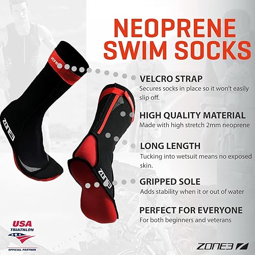 Miniatura 3 de ZONE3 Calcetines de natación de neopreno con neopreno de 0.079 in, longitud más larga, correa de velcrocalcetines perfectos para buceo, esnórquel