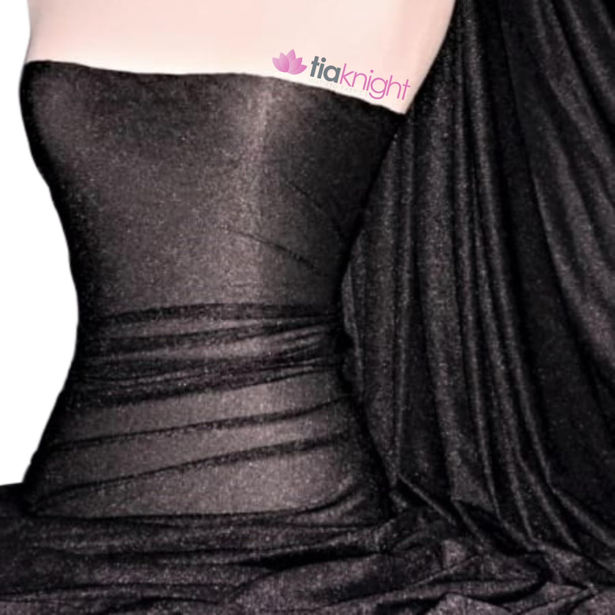 Tia Knight Inspired Fabrics Black Shimmer Gold-Silver Polyester-Polyamide 4 Way Stretch Dressmaking Fabric, Sold By The Metre, Tia Knight (Black)