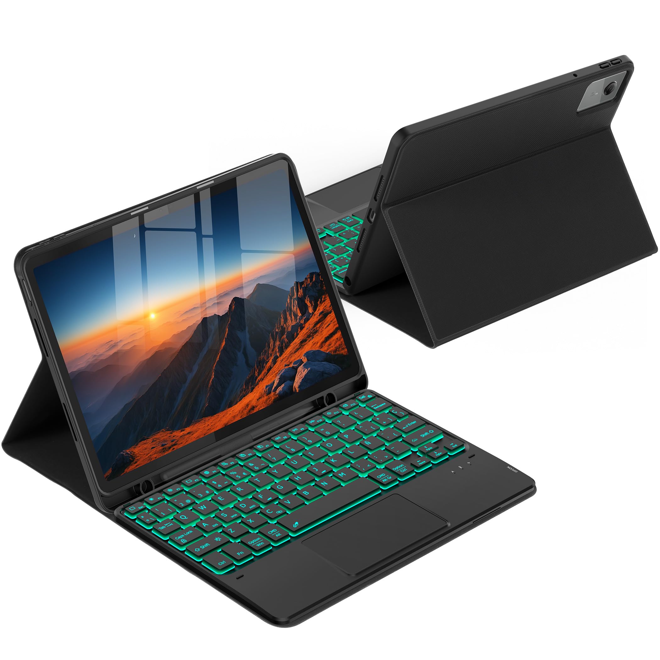 CACOE Funda Teclado para Lenovo Idea Tab 2025 de 11 Pulgadas con Touchpad, Iluminación de 7 Colores, [Español] Teclado para TB-336ZU TB-336FU Gen Magnético Desmontable, Negro