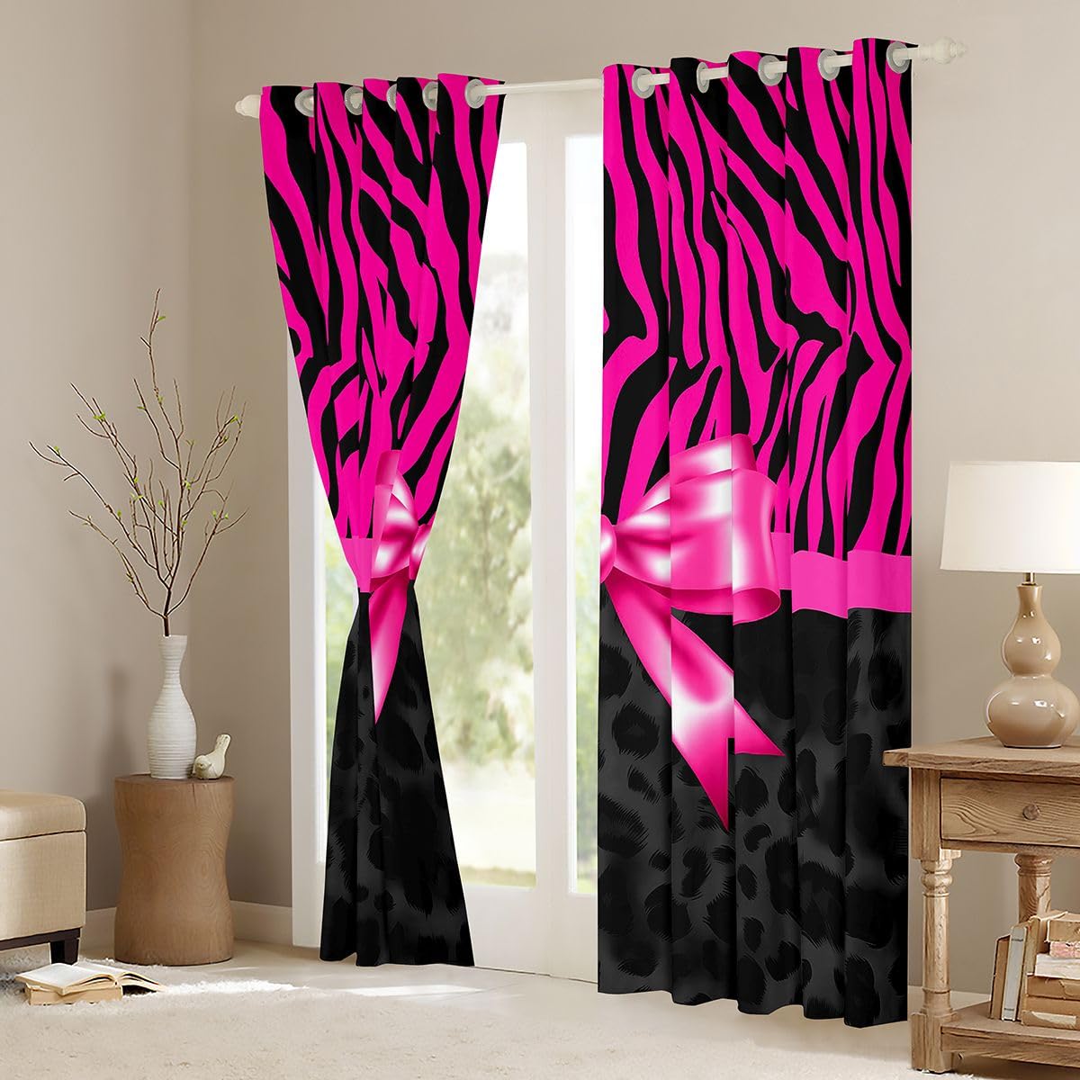 Loussiesd Zebra Leopard - Trattamenti per finestre, 2 pannelli W46*L54