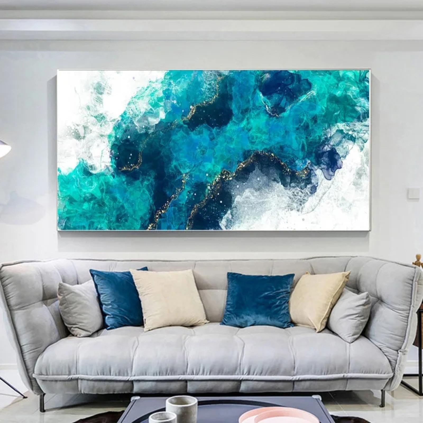 Zhadongli Art Pósteres abstractos verdes, impresiones en lienzo, cuadros para decoración de sala de estar, arte de pared enmarcado moderno para dormitorio, 40x80cm (16x31 pulgadas) con marco