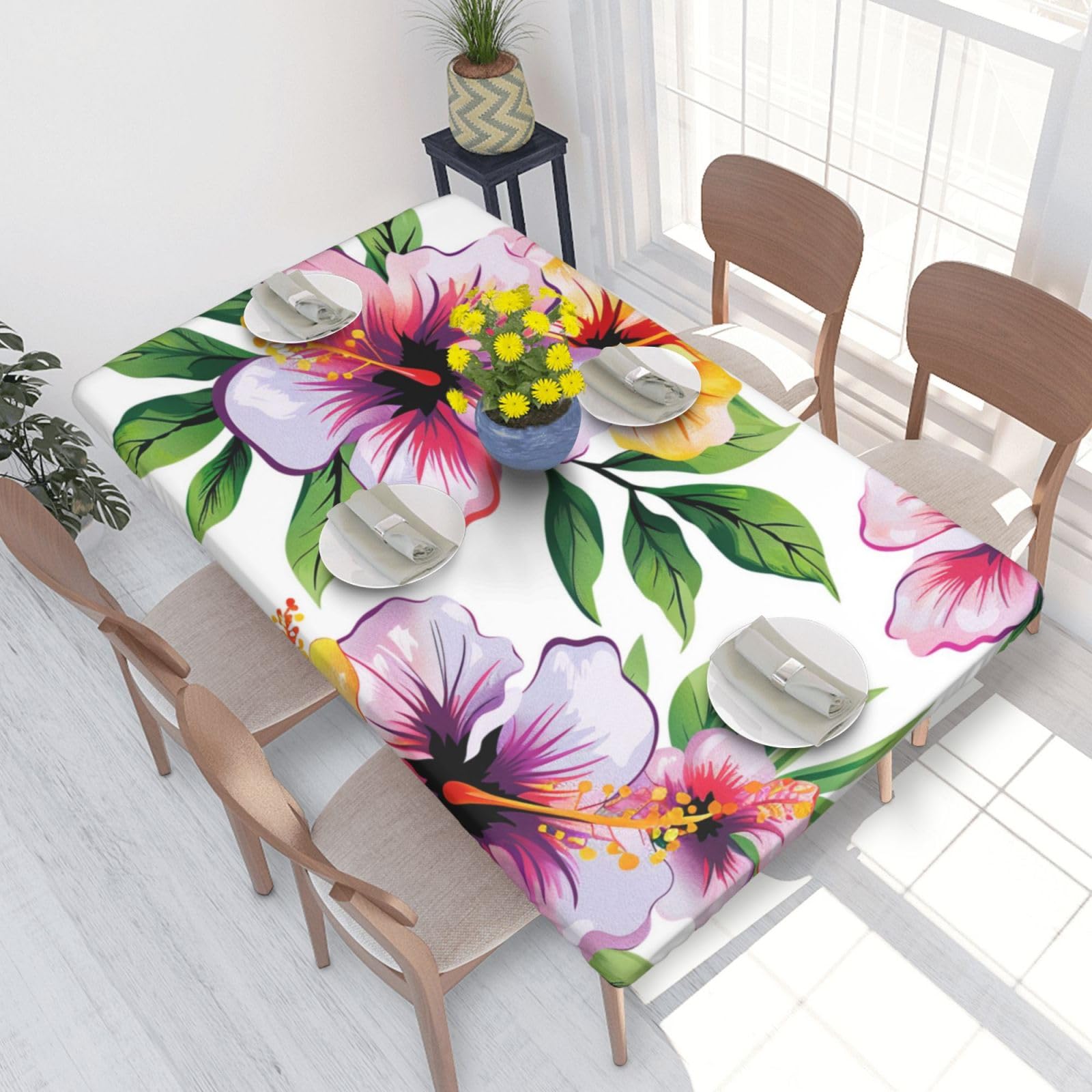 WPKJU Hawaiian Flower Print 1 Printed Tablecloths 4ft Rectangular Table Covers Washable Polyester Decorative Table Cloth for Dining Table Picnic Wedding