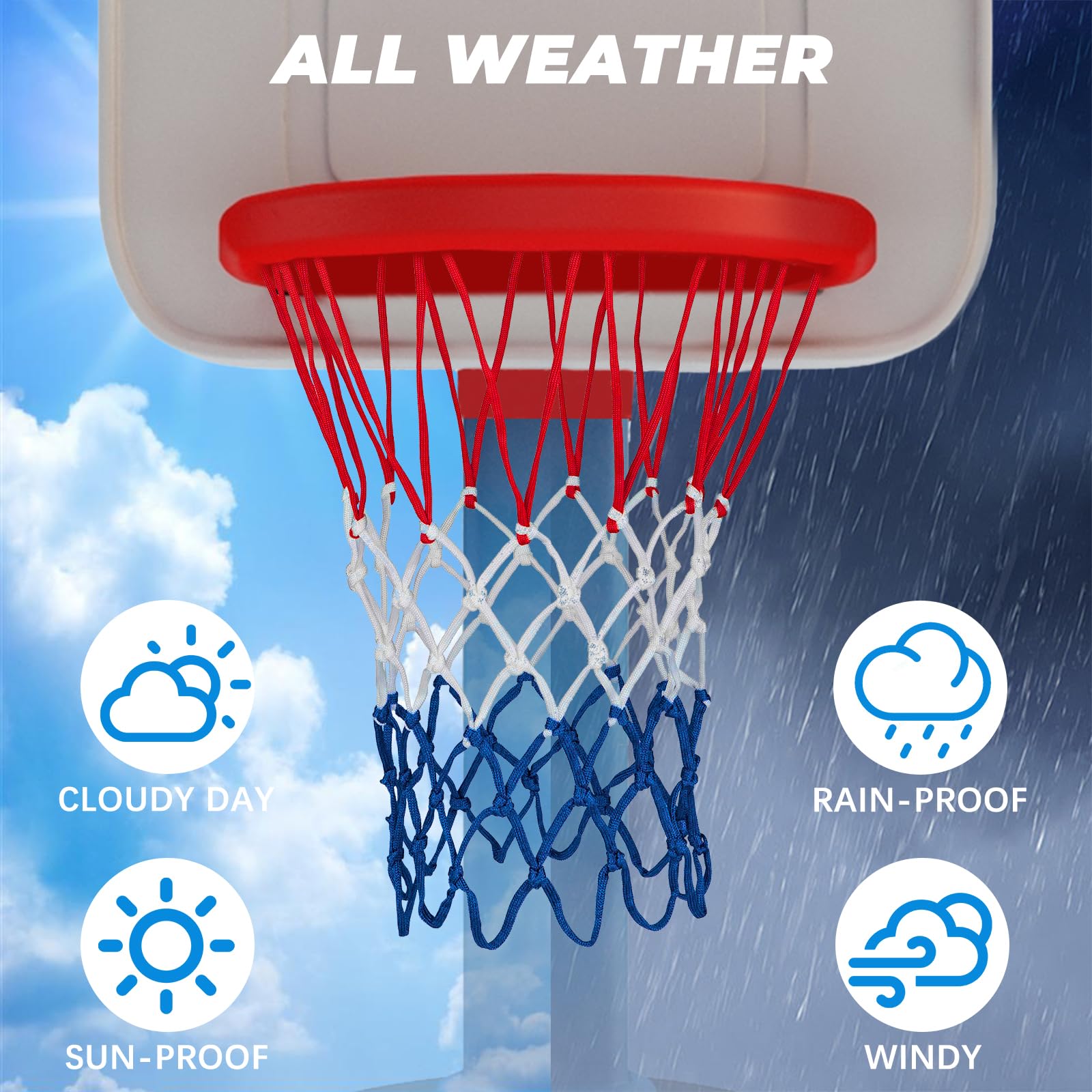 Basketballnetz, kompatibel mit Little Tikes, professioneller, robuster Basketballnetz-Ersatz, geeignet für Standard-Basketballkörbe, Weiß, Rot, Blau