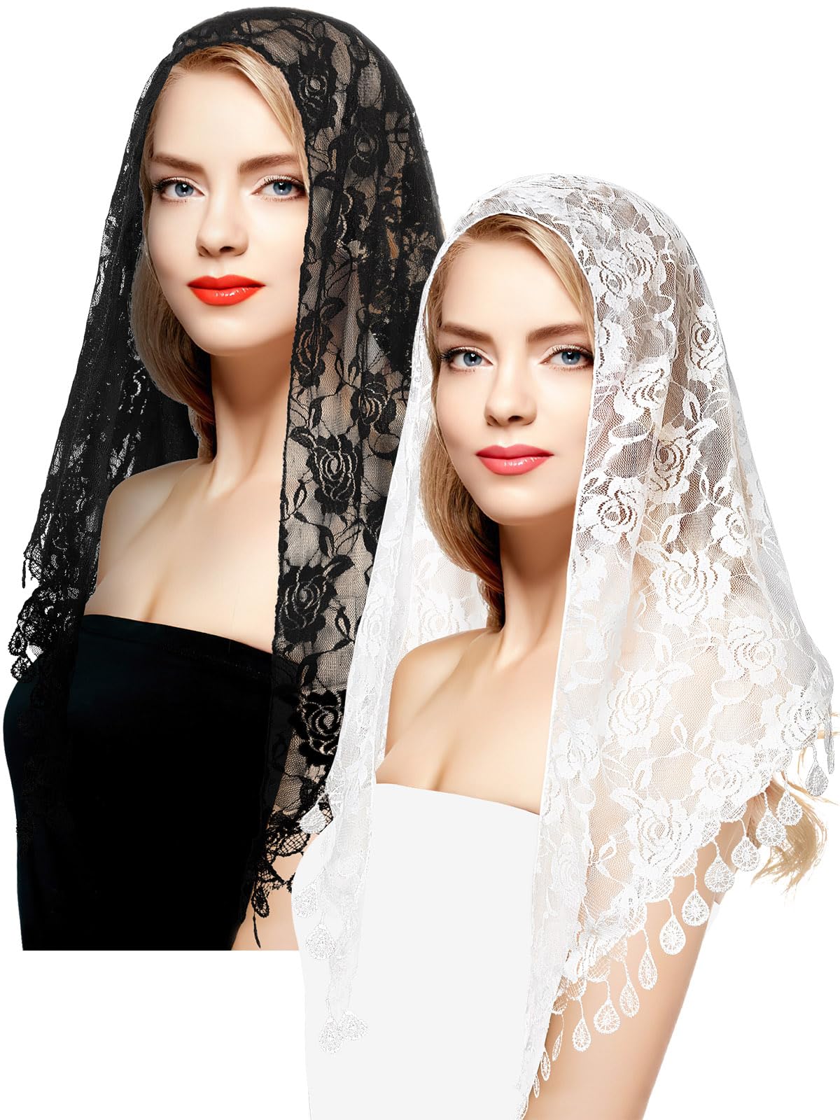 2 Pcs Mass Veil Triangle Mantilla Cathedral Head Covering Chapel Veil Latin Scarf Latin Mass Head Covering Veils Black White